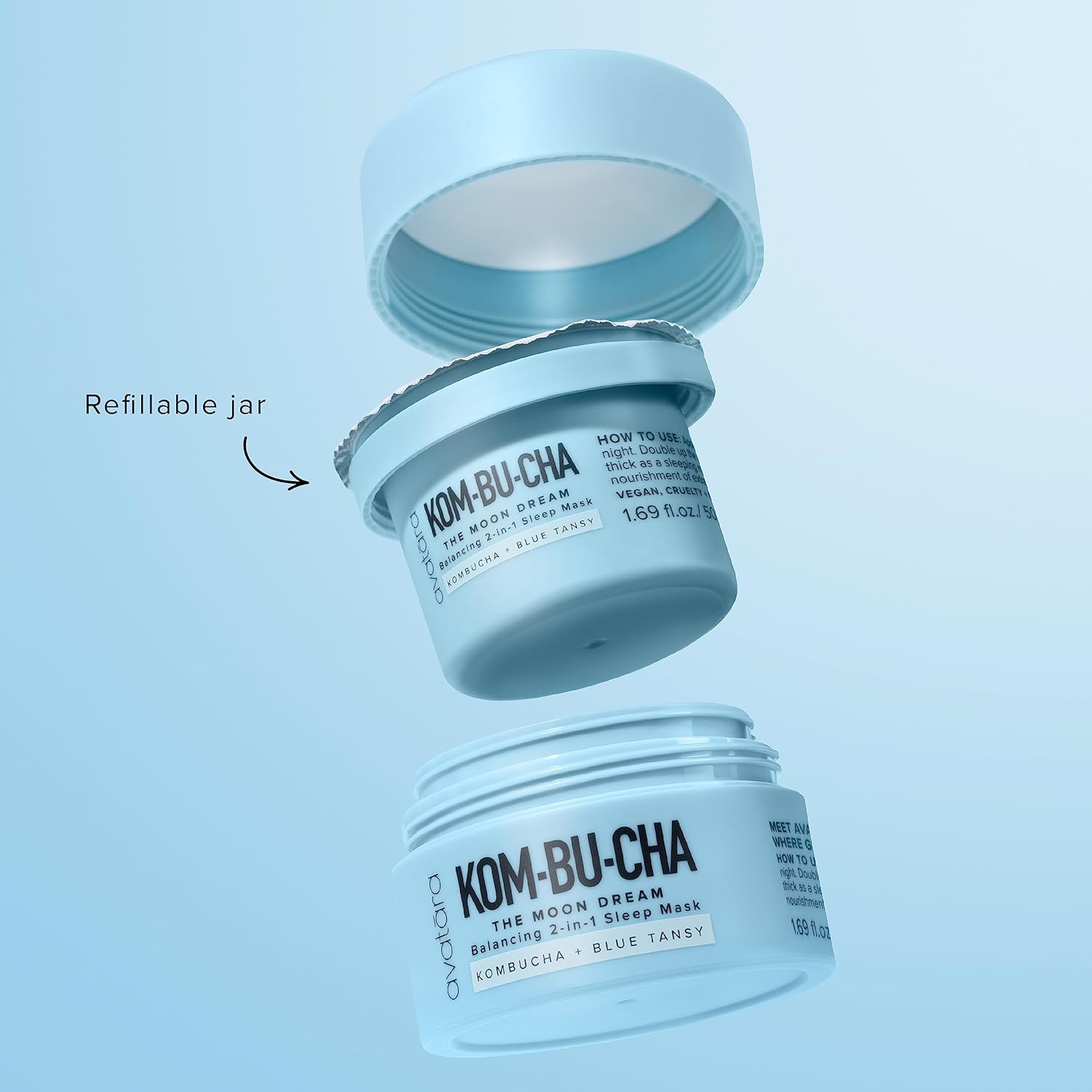 Avatara – Kombucha The Moon Dream – Recambio de crema de noche, hidratante facial equilibrante con niacinamida, aceite de tanaceto azul y vitamina