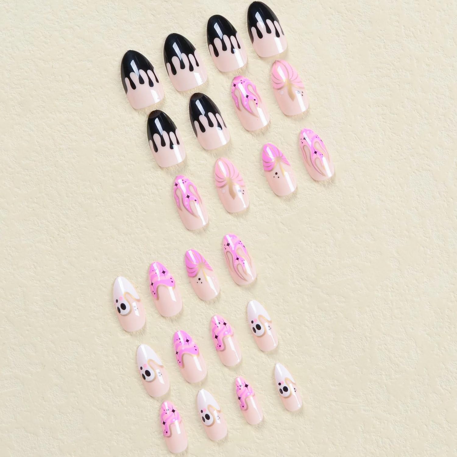 Uñas postizas de Halloween, uñas postizas medianas de punta francesa a presión, cobertura completa, calabaza, fantasma, sangre de Halloween, diseño