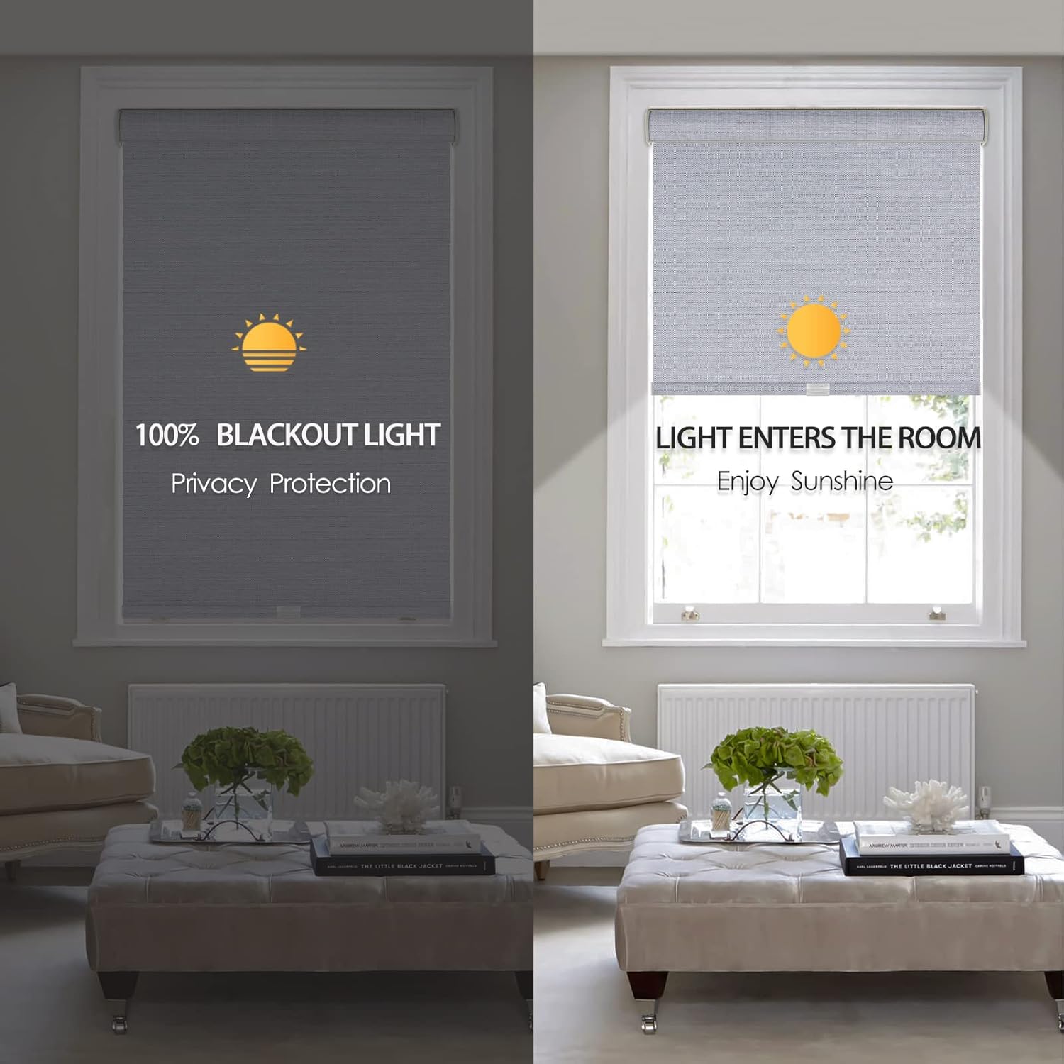 Persianas enrollables 100 % opacas sin cordones de tamaño personalizado para ventana, cortadas a medida, tela con textura, protección UV,