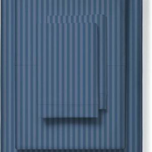 Juego de sábanas de 500 hilos 100% algodón egipcio a rayas, sábana tamaño Queen de algodón de fibra larga para cama, se adapta a colchones de hasta Juego de sábanas de 500 hilos 100% algodón egipcio a rayas, sábana tamaño Queen de algodón de fibra larga para cama, se adapta a colchones de hasta