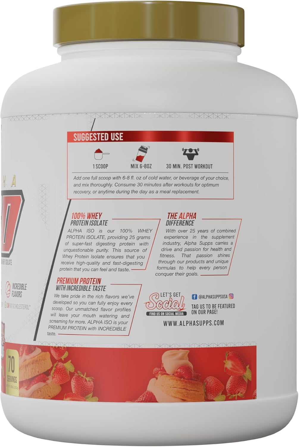 Alpha Supps ISO – Polvo aislado de proteína de suero de leche 100% bajo en carbohidratos, 0.88 onzas por porción, ayuda a apoyar el crecimiento