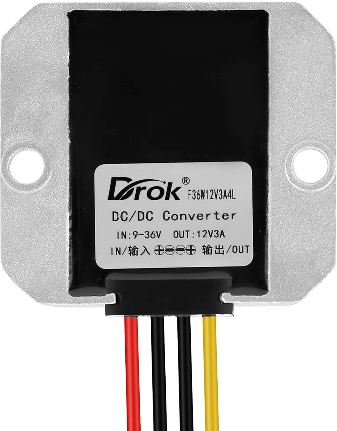 DROK Boost Buck Convertidor de 9V-36V a 12V 3A 36W carcasa de aluminio impermeable auto elevador regulador de voltaje 12V V Transformador de voltios