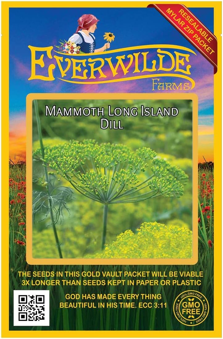 Everwilde Farms – 2000 Semillas de hierbas de eneldo Mammoth Long Island – Paquete de semillas jumbo Gold Vault