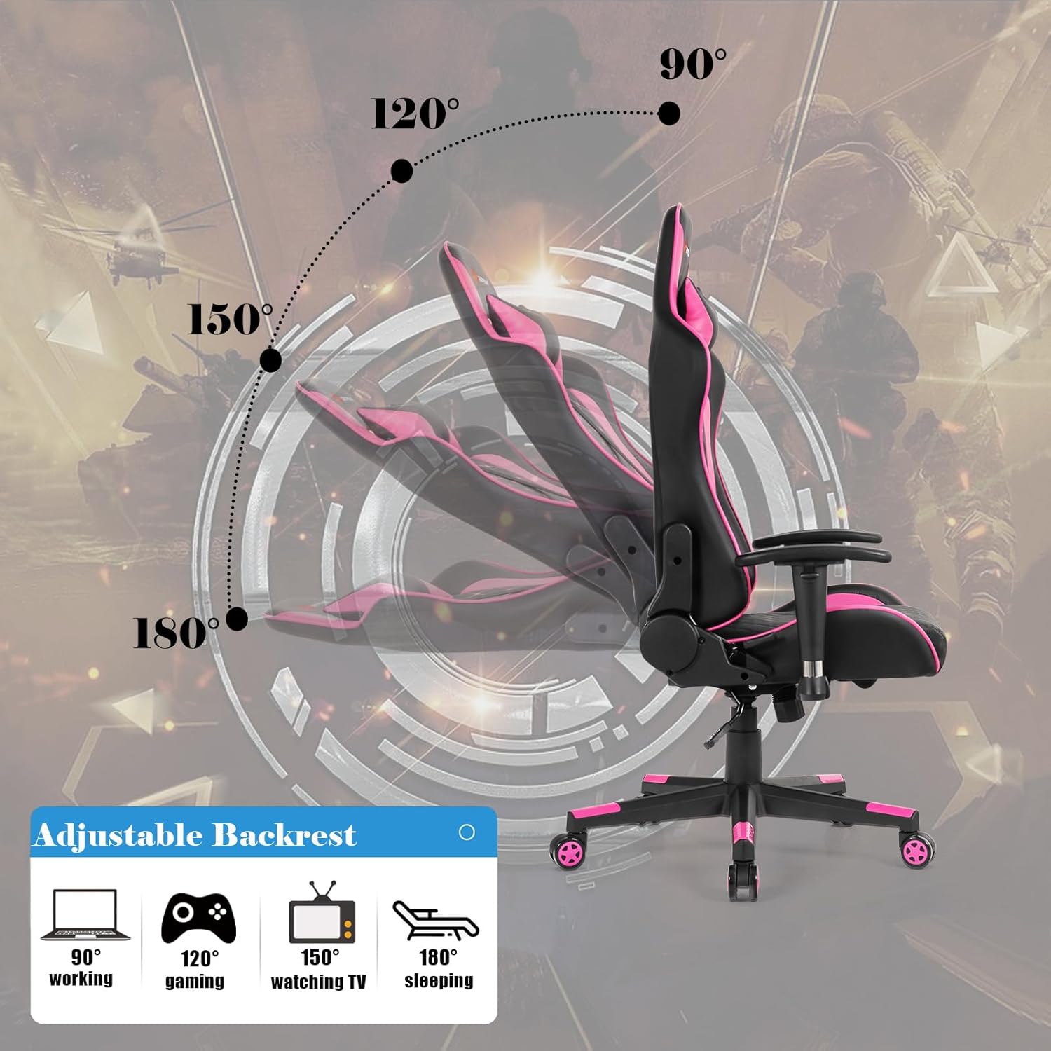 Silla de juegos  Silla ergonómica reclinable con soporte lumbar de masaje, silla de computadora de piel sintética para jugadores de oficina y hogar,
