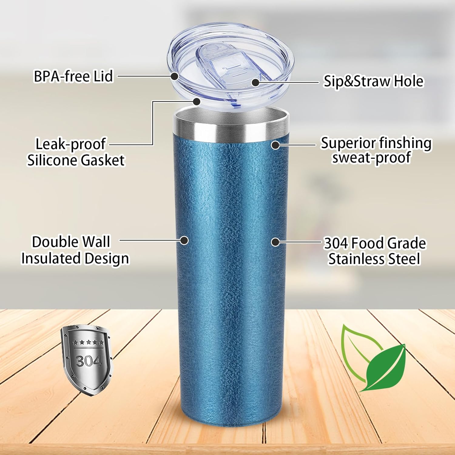 Vaso delgado de 20 onzas con tapa y pajita, vaso de acero inoxidable aislado al vacío de doble pared, taza de café de viaje, taza aislada para café,