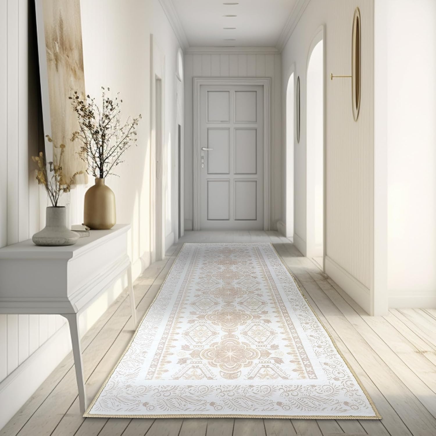 Alfombra bohemia lavable de 2 x 10 pies para pasillo, cocina, entrada, dormitorio, lavandería, antideslizante, parte trasera de goma, resistente a