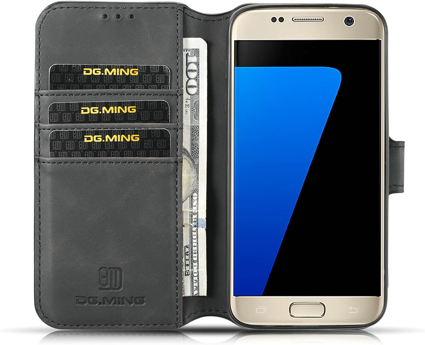 UEEBAI Funda de cuero PU para Samsung Galaxy S7, Vintage Retro Premium Wallet Flip Cover TPU Inner Shell Ranuras para tarjetas Cierre magnético