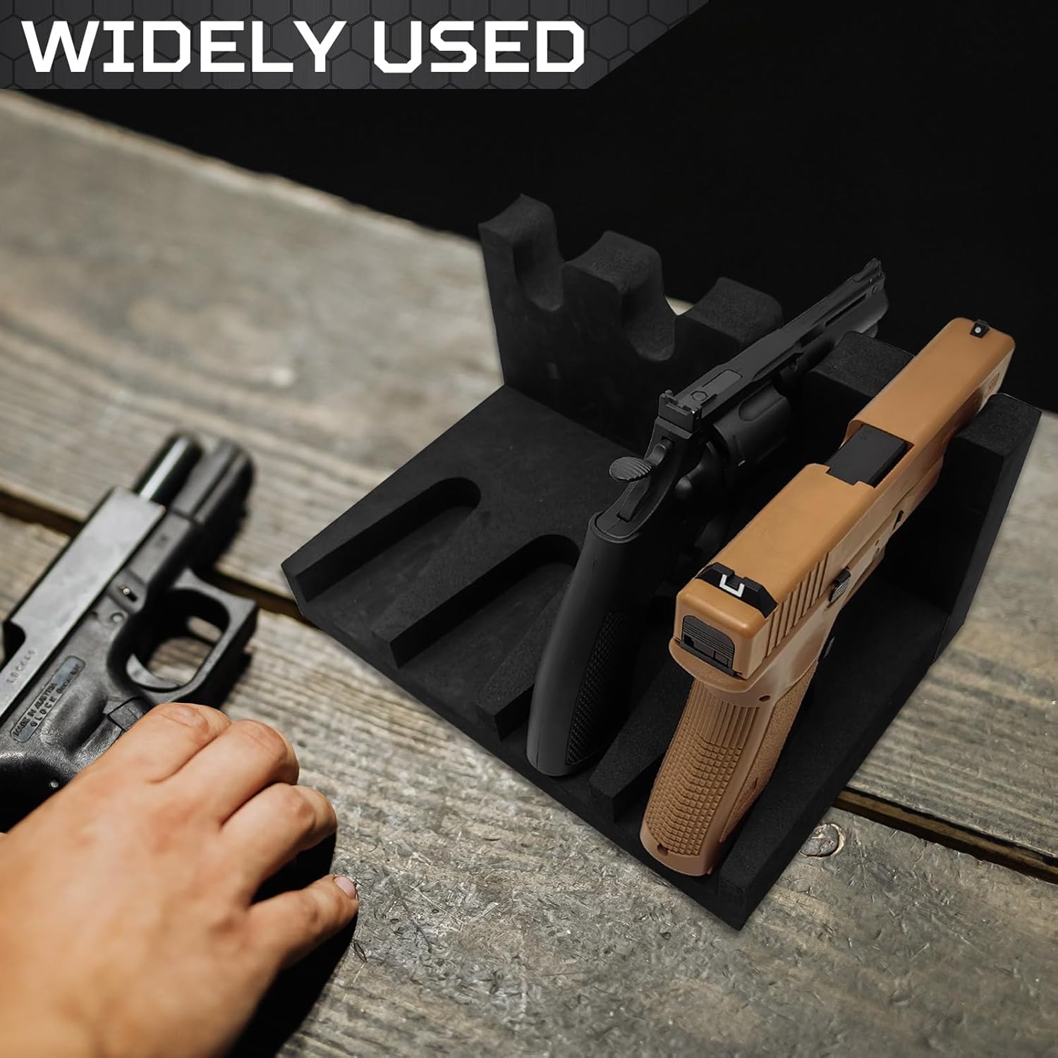 Estante para pistola seguro  Soporte de pistola de espuma para gabinete de armas, soporte de pistola de mano con 2 tiras magnéticas para 4 pistolas,
