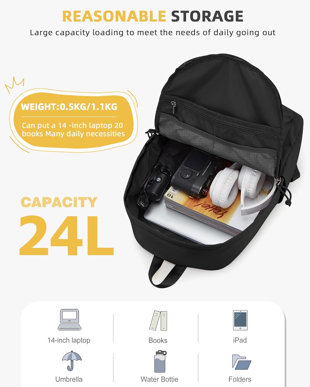 BOXSAM Mochila escolar, G2-negro, Mochila Causal