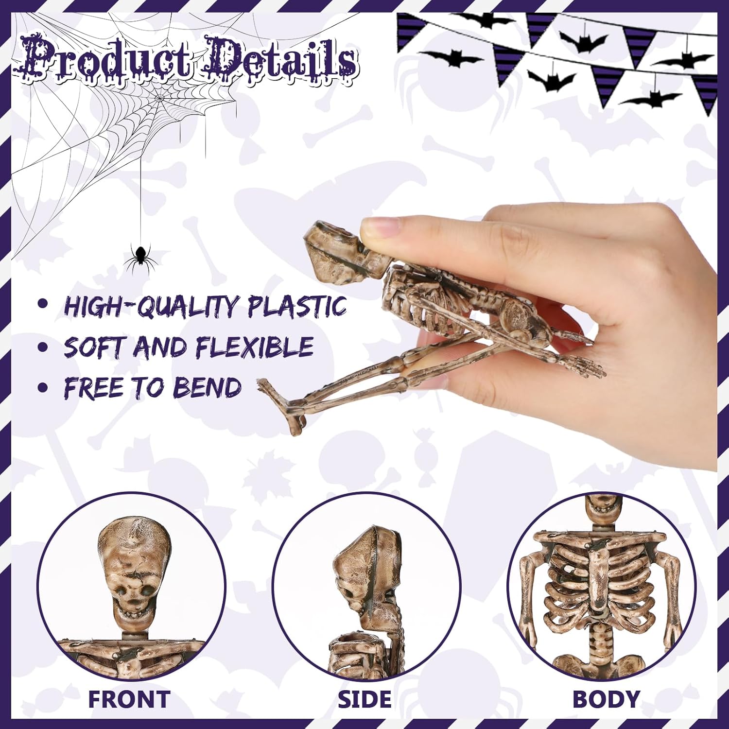 24 piezas de decoración de esqueleto de Halloween de 5.75 pulgadas, decoración de esqueleto de cuerpo completo de plástico, mini esqueleto pequeño,