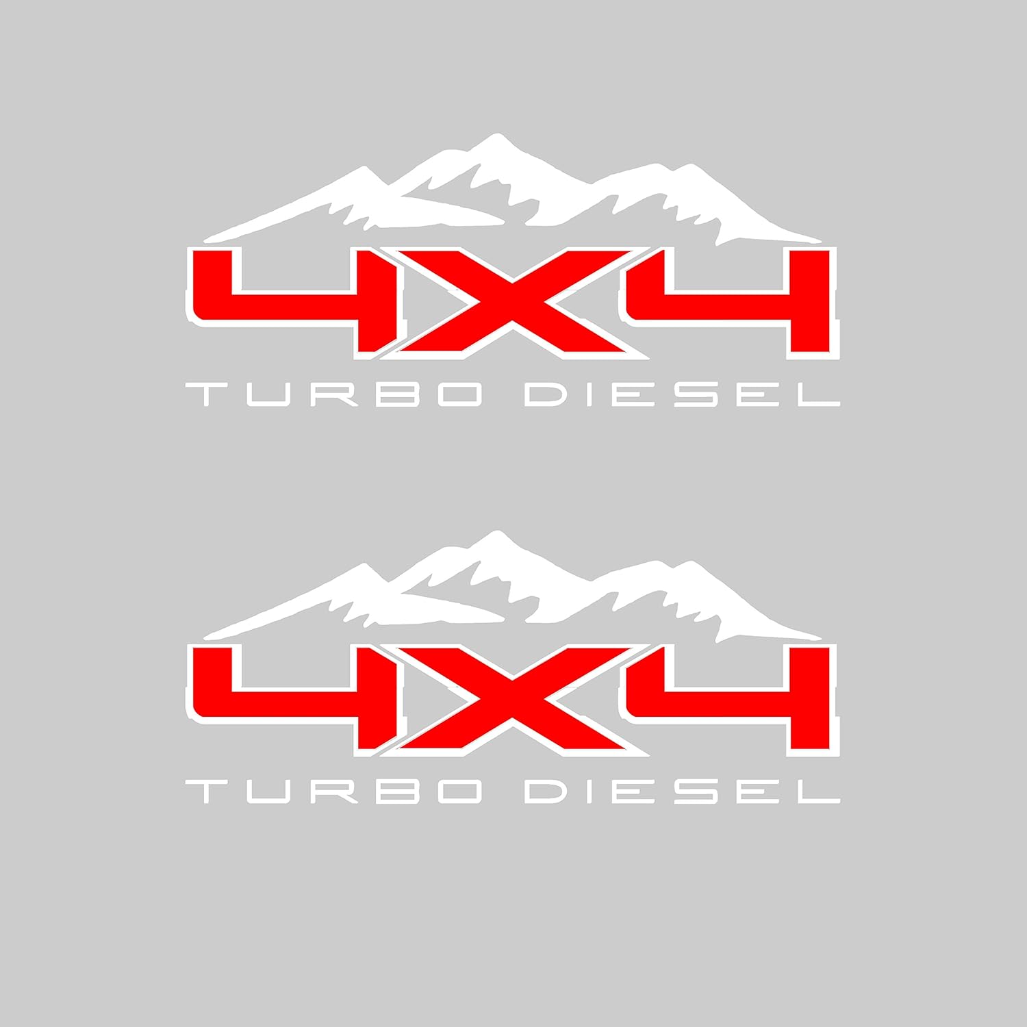 4X4 Turbo Diesel Mountain Bedside Vinyl Decal for Ford Trucks Red with White Outline