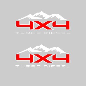 4X4 Turbo Diesel Mountain Bedside Vinyl Decal for Ford Trucks Red with White Outline 4X4 Turbo Diesel Mountain Bedside Vinyl Decal for Ford Trucks Red with White Outline