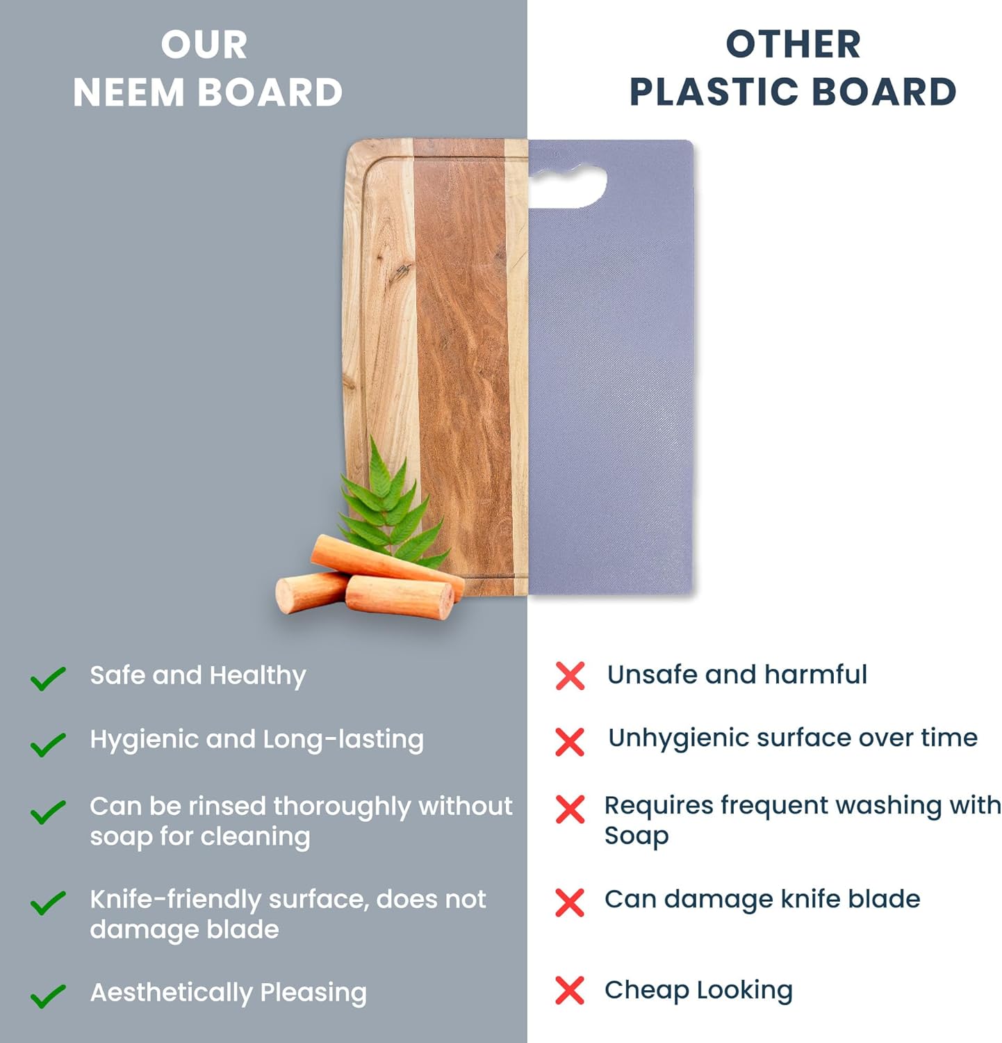 The Fine Living Co. Cutting Board, Neem Wood Chopping Board with Handle, 0.6″ Thick Board with Juice Grooves, Non-slip Board for Kitchen Countertop,