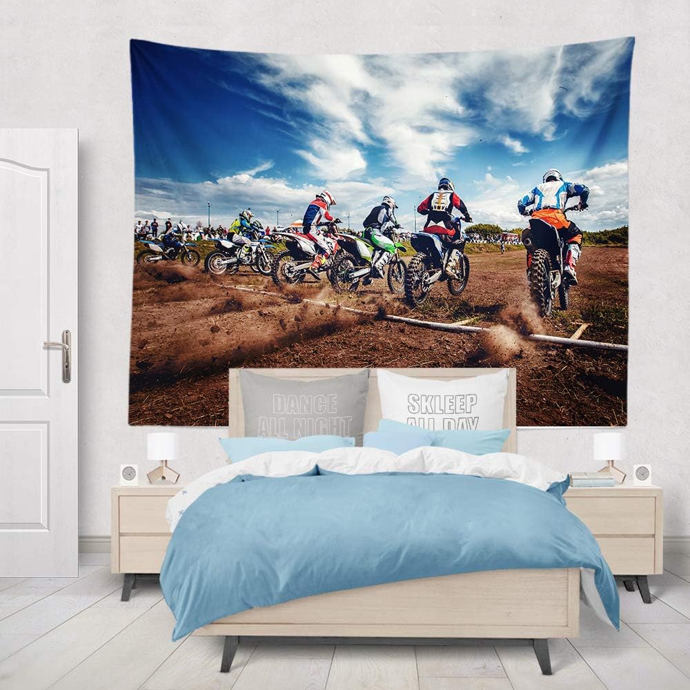 KULUSSY Tapiz para colgar en la pared, para iniciar moto, motocross, motocross, sendero de motocross, acción de aire activo, fiesta de cumpleaños,