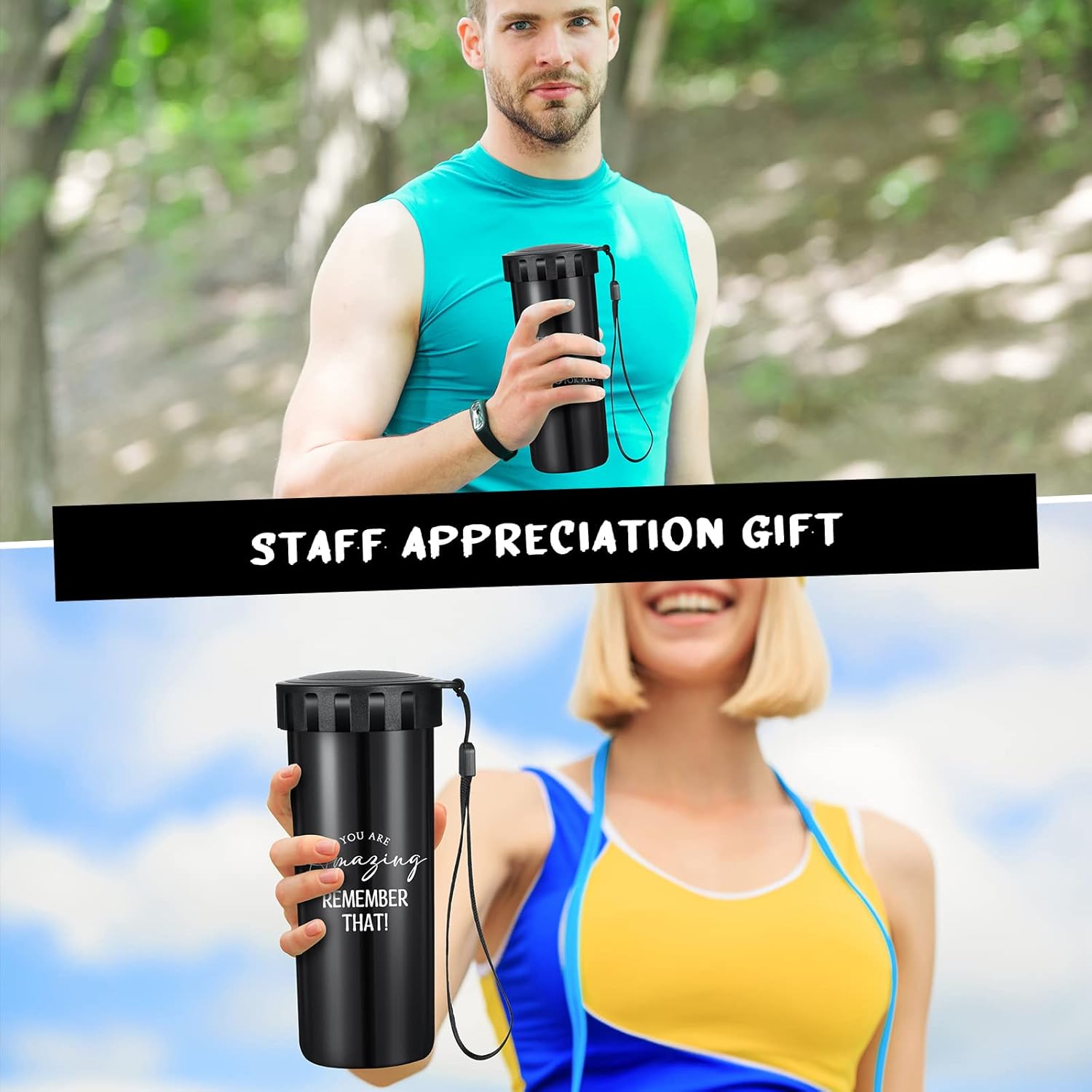 Rtteri 12 botellas de agua inspiradoras de 15 onzas, regalos de agradecimiento para el equipo, a granel para mujeres, hombres, estudiantes,