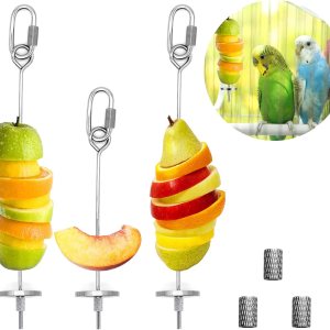 3 piezas de soporte para alimentos para pájaros, juguete de comedero de pájaros, acero inoxidable para animales pequeños, brocheta de frutas y 3 piezas de soporte para alimentos para pájaros, juguete de comedero de pájaros, acero inoxidable para animales pequeños, brocheta de frutas y