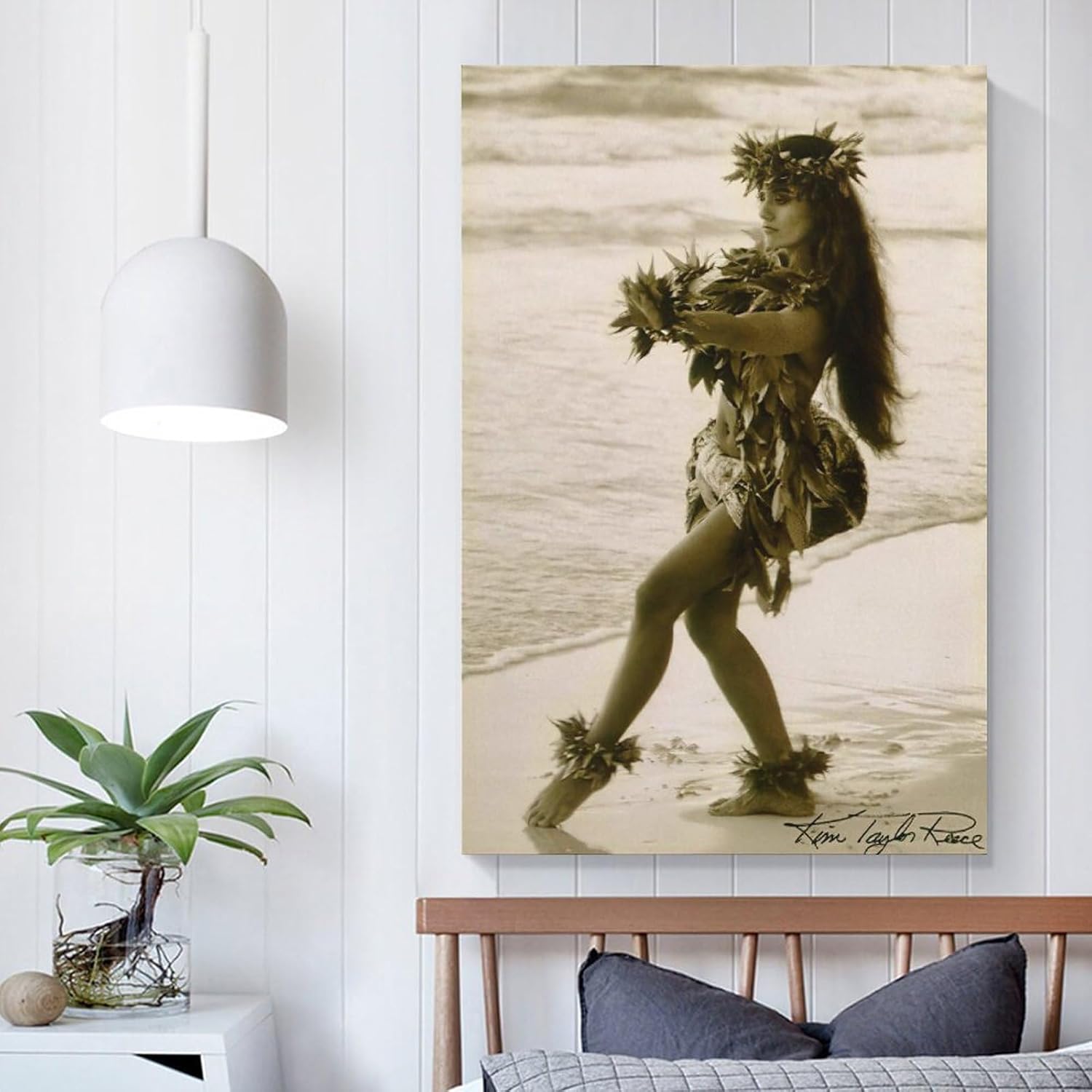 Pósteres musicales de niña de playa bailando hawaiano hula fotos de pared minimalistas, pósteres de pared en lienzo para decoración de pared,
