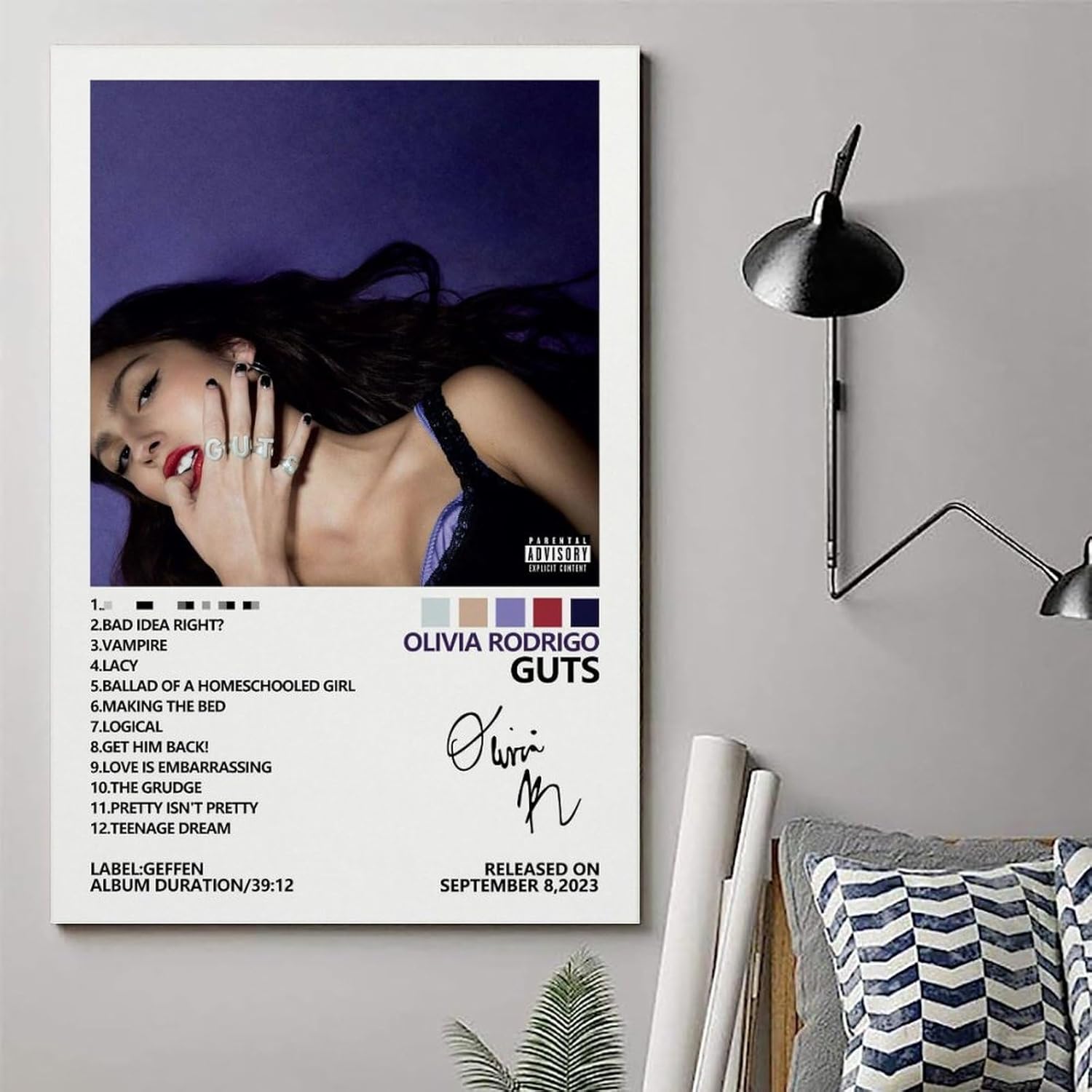 MOMYO Póster de Olivia de Rodrigo Guts para habitación, estética, lienzo, decoración de dormitorio, 12 x 18 pulgadas (11.8 x 17.7 in)