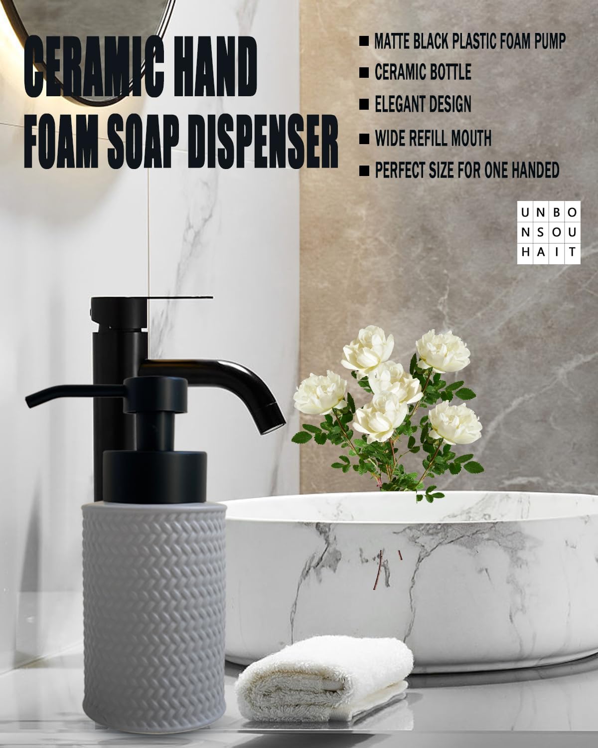 Dispensador de jabón espumoso de 10 onzas para baño, dispensador de jabón de espuma de cocina, botella de bomba de espuma moderna recargable,