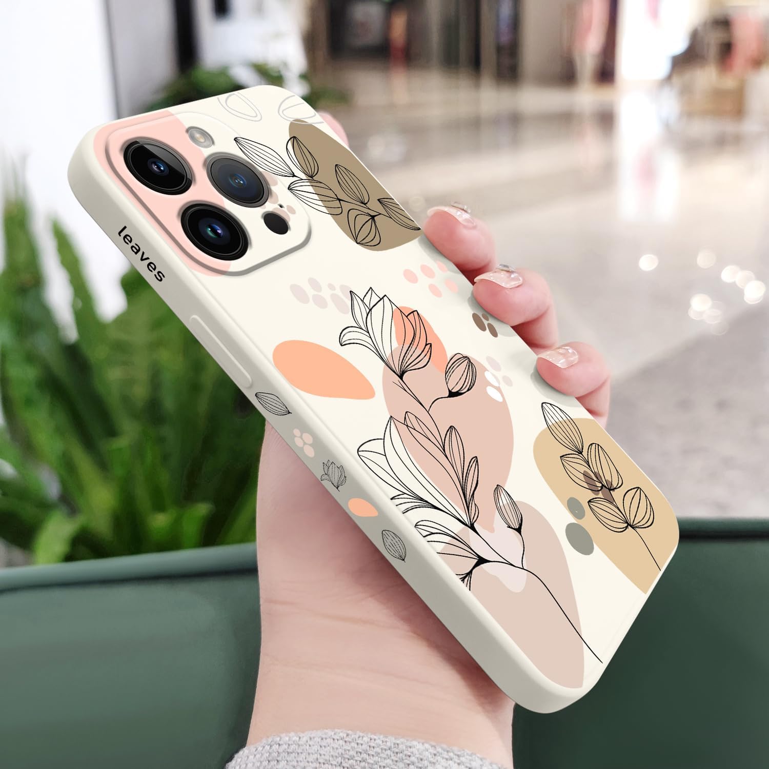 Fundas para iPhone 15 Pro Max, funda para iPhone 15 Pro Max Side Morandi diseño de patrón de flores, protector de lente de cámara suave a prueba de