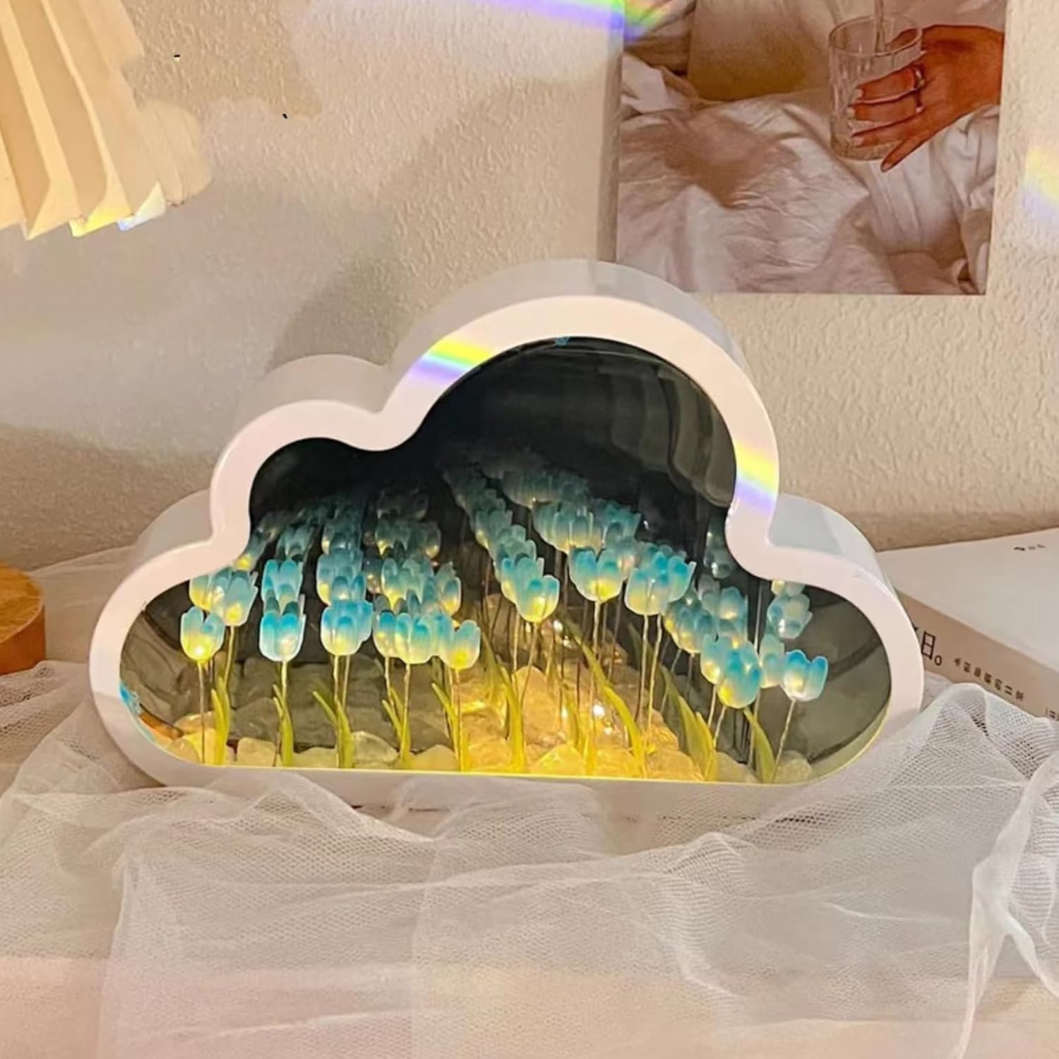 Espejo de tulipán de nube de 20 flores, luz nocturna de tulipán, lámpara LED para decoración de dormitorio para adolescentes, regalo creativo para