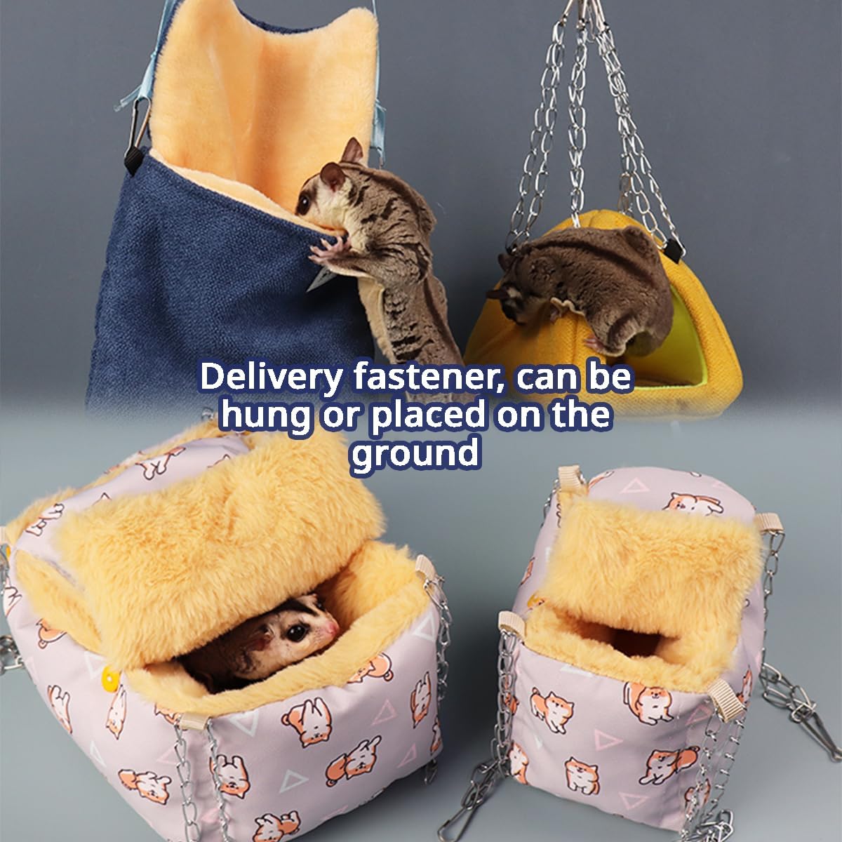 Hamster Hideout – Cama de invierno – Acogedora jaula para mascotas, almohadilla térmica y hamaca colgante para animales pequeños, planeadores de