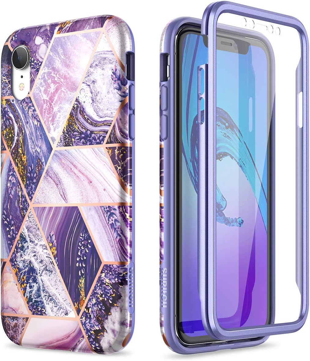 SURITCH Funda para iPhone XR, Protector de pantalla integrado Protección híbrida de cuerpo completo, doble capa de silicona suave a prueba de