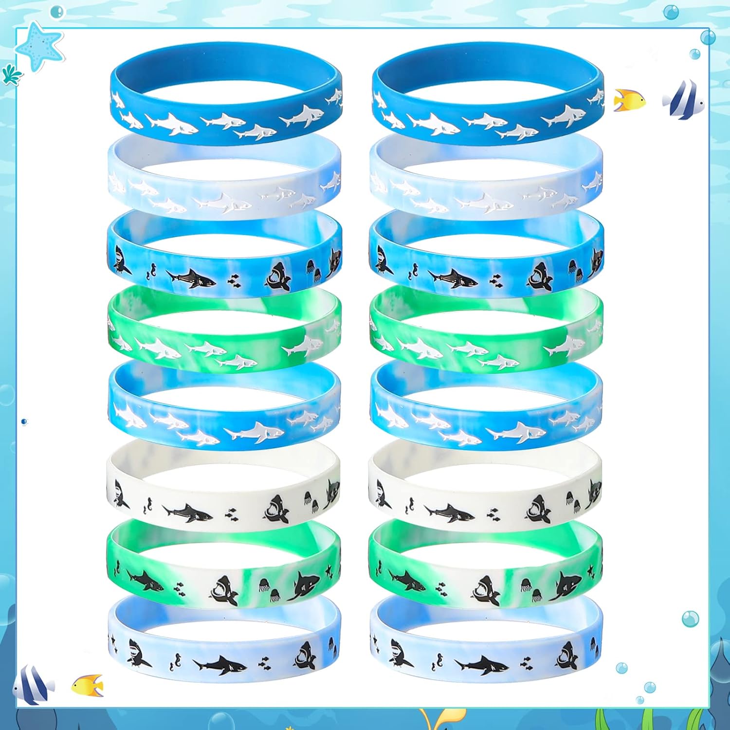 48 pulseras de tiburón para fiestas de cumpleaños de tiburón, pulseras de silicona de tiburón para fiestas temáticas de tiburones, fiestas de océano