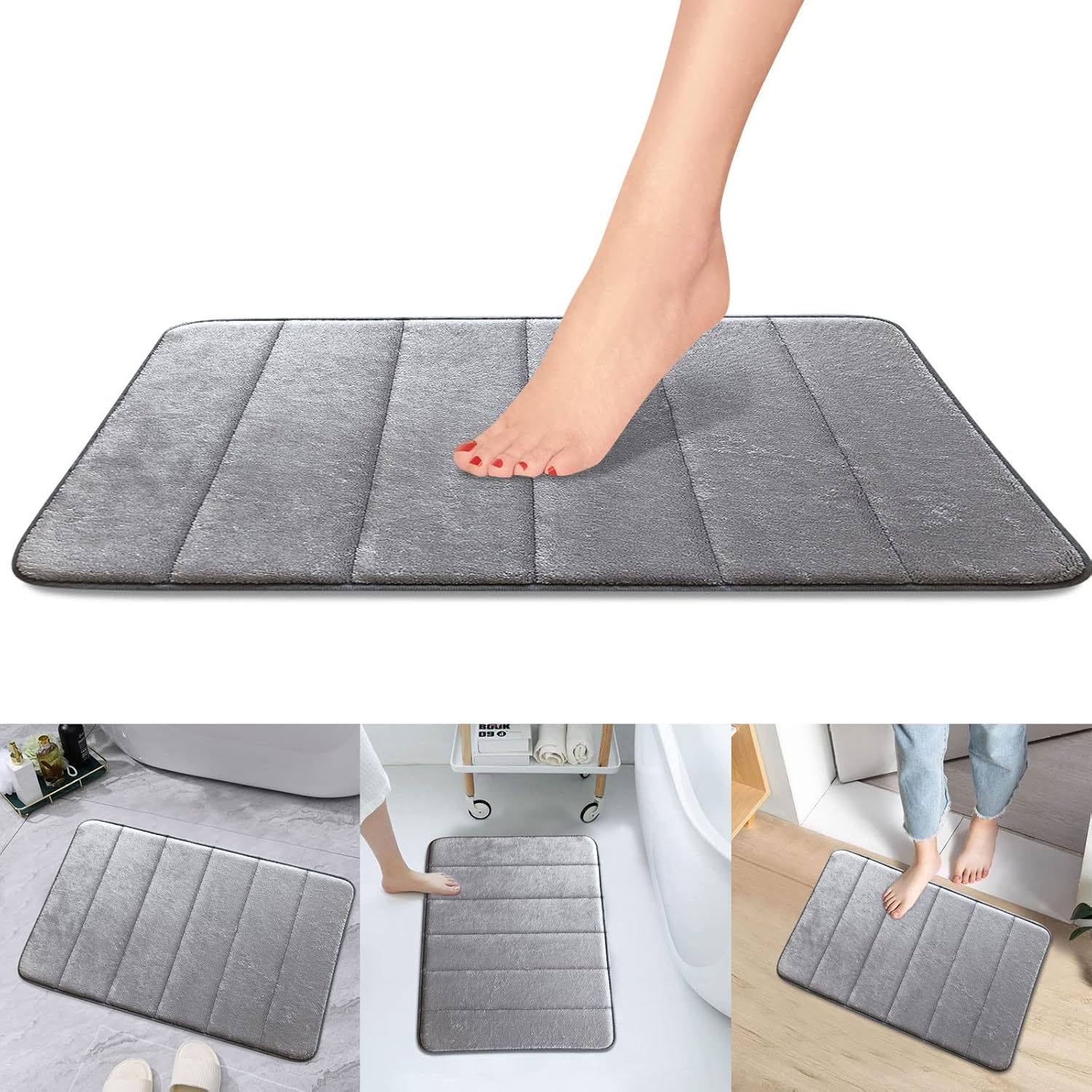 Tapete de baño de espuma viscoelástica, tapete de baño de espuma viscoelástica, súper absorbente, suave, antideslizante, impermeable, de secado