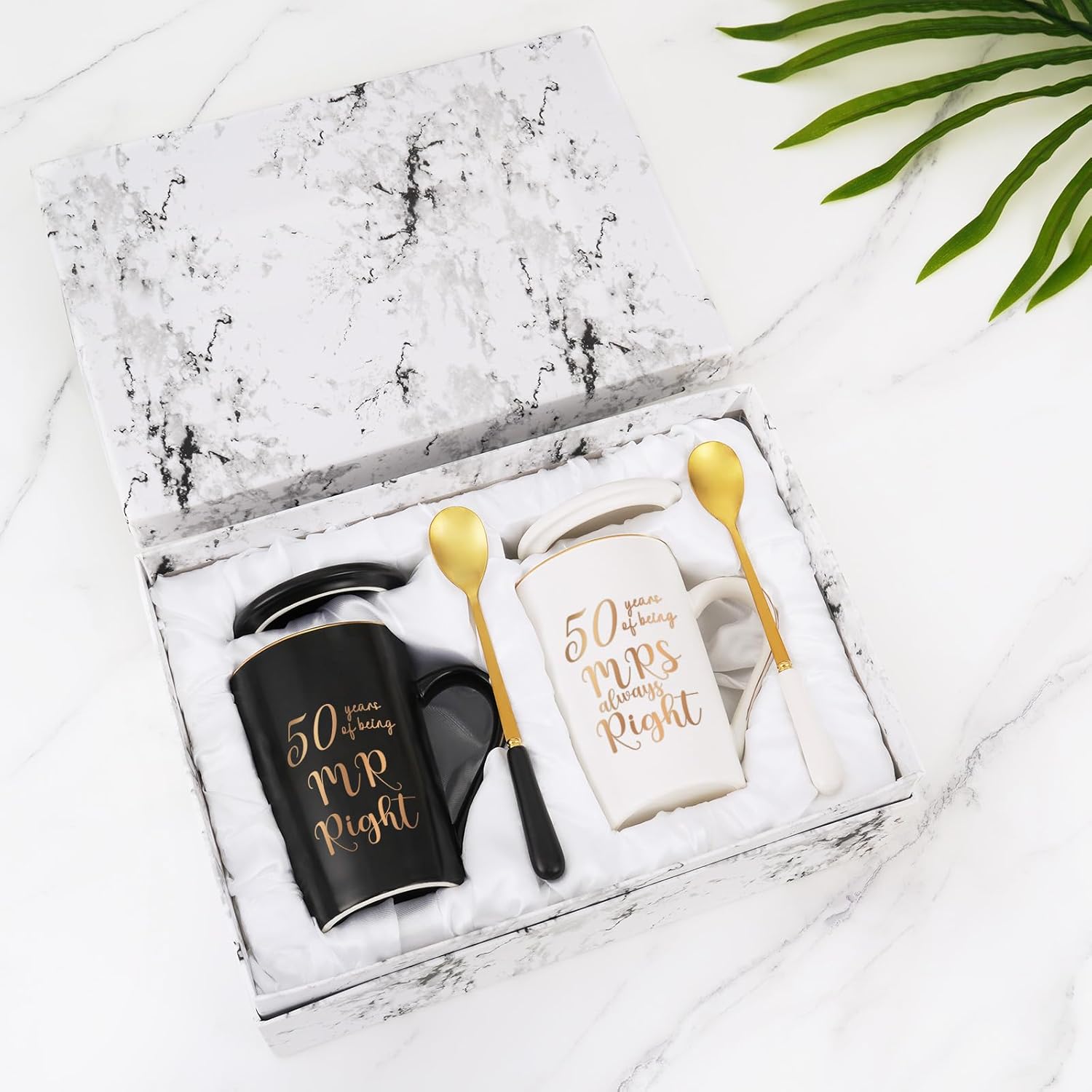 YHRJWN – 50 regalos de boda, juego de tazas de 50 años de ser el señor y la señora siempre derecha, ideas de regalos de boda para padres y parejas,