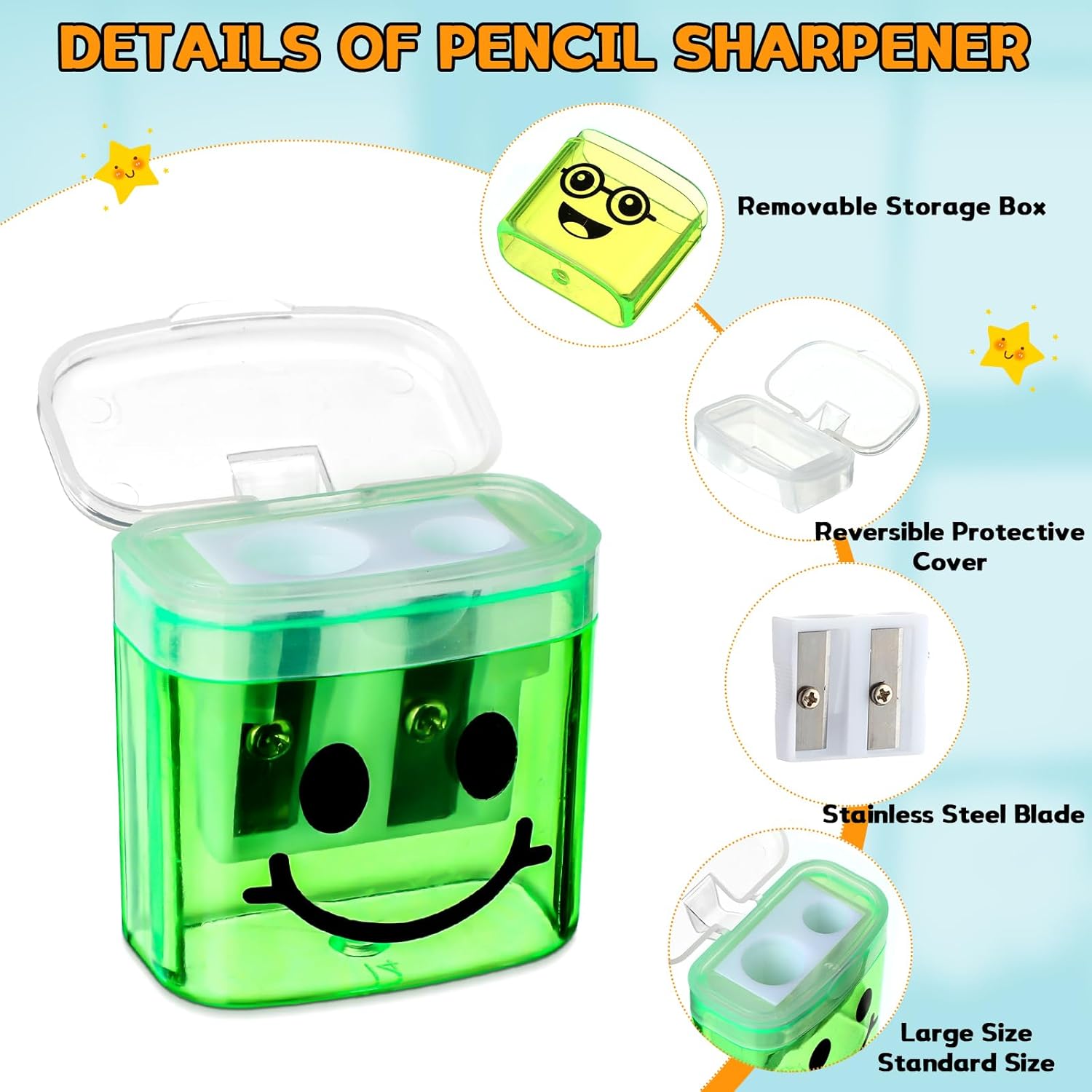 100 sacapuntas manuales de mano con doble agujero, con tapa, colorido sacapuntas Kawaii para niños, adultos, escuela, oficina, hogar, 4 estilos