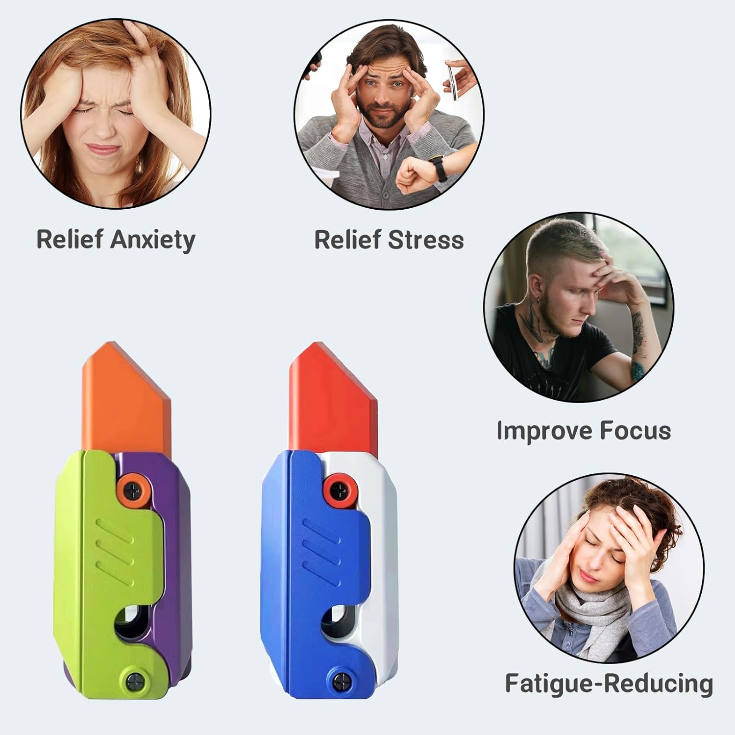 2 piezas de cuchillo para ansiedad con impresión 3D, cuchillo de zanahoria para ansiedad, estrés, juguetes sensoriales, juguete para aliviar la