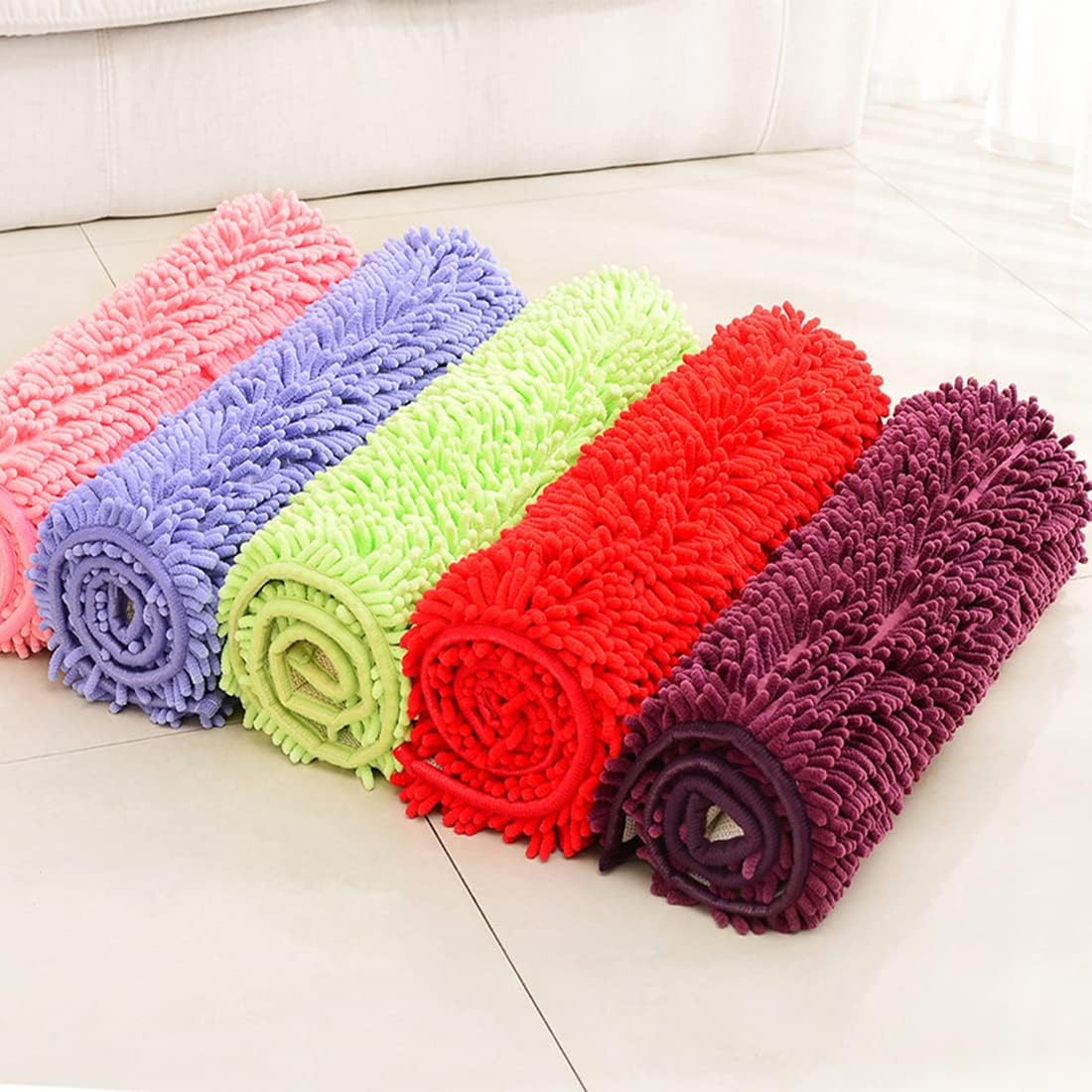 JAIJY Alfombra de baño de felpilla de felpa color naranja, antideslizante, gruesa, lavable, de secado rápido, tapete de ducha lanudo y suave,