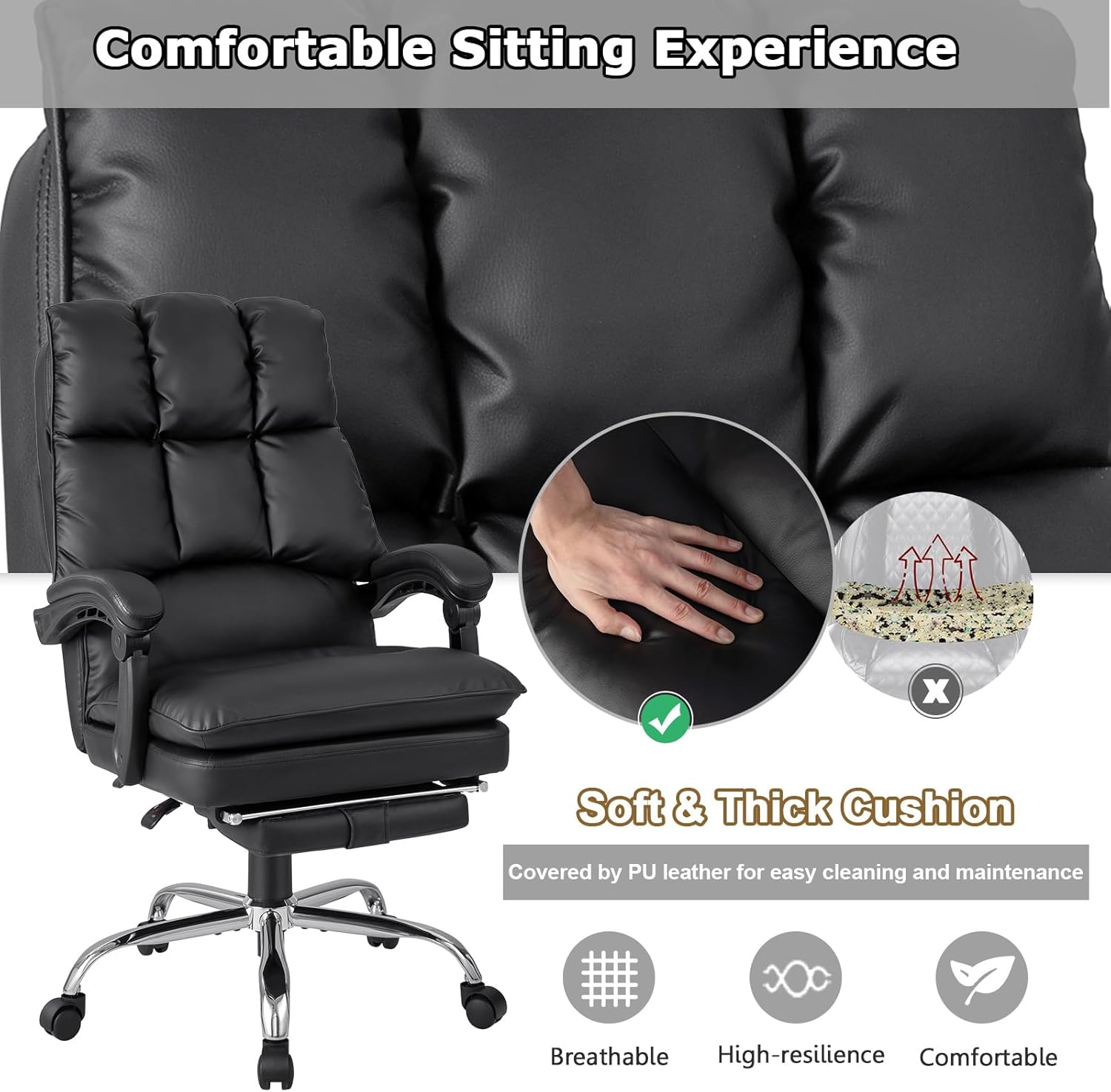 Silla de oficina con reposapiés, silla de oficina ejecutiva reclinable, silla de oficina en casa, silla de escritorio cómoda de gestión para