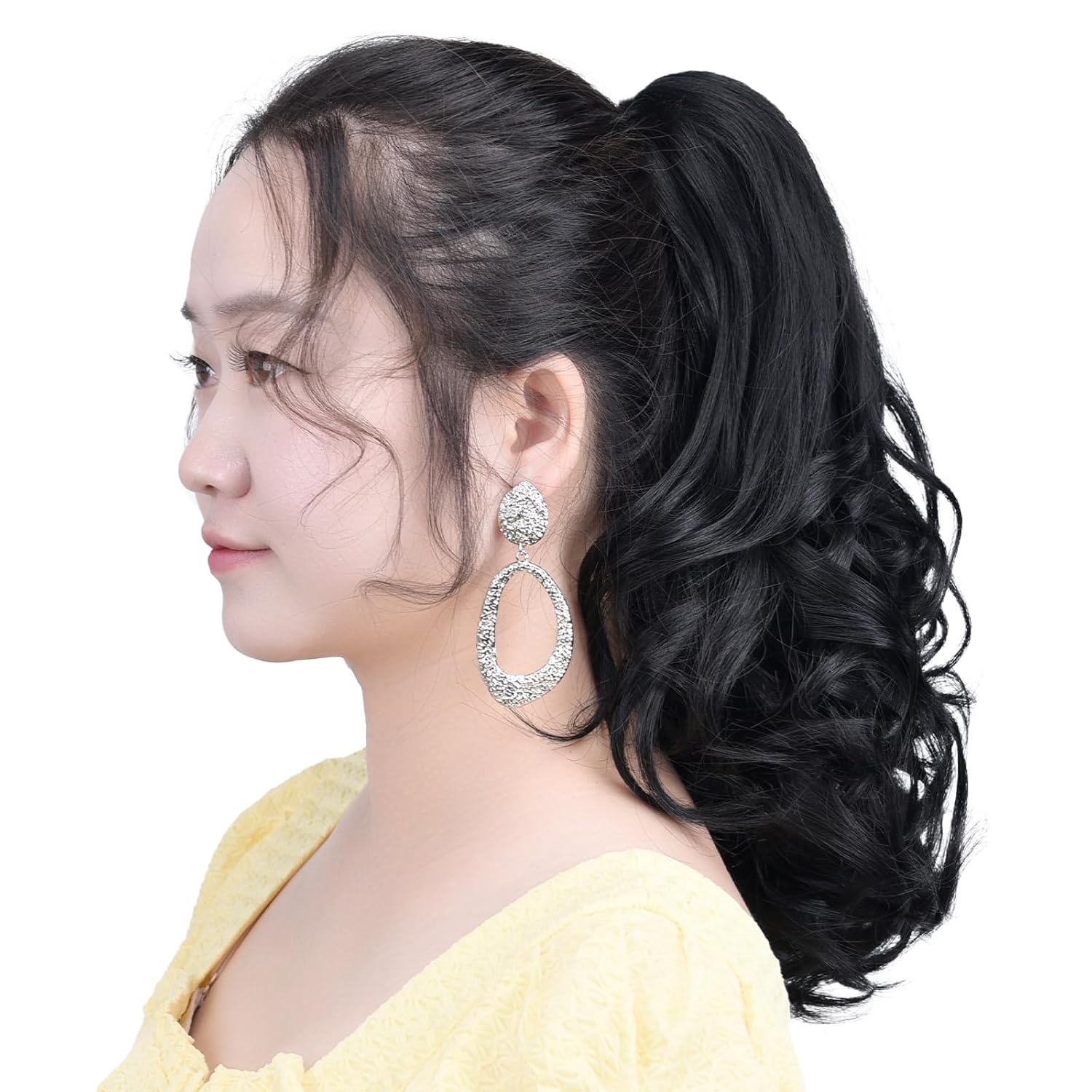 Negro – Extensiones de cola de caballo, extensión de pelo de cola de caballo con clip de garra falsa
