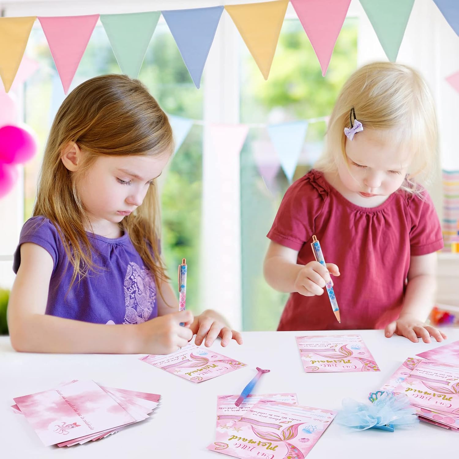 WERNNSAI Invitaciones de fiesta de sirena de acuarela, suministros de fiesta de sirena, paquete de 20 tarjetas de invitación de 5 x 7 pulgadas con