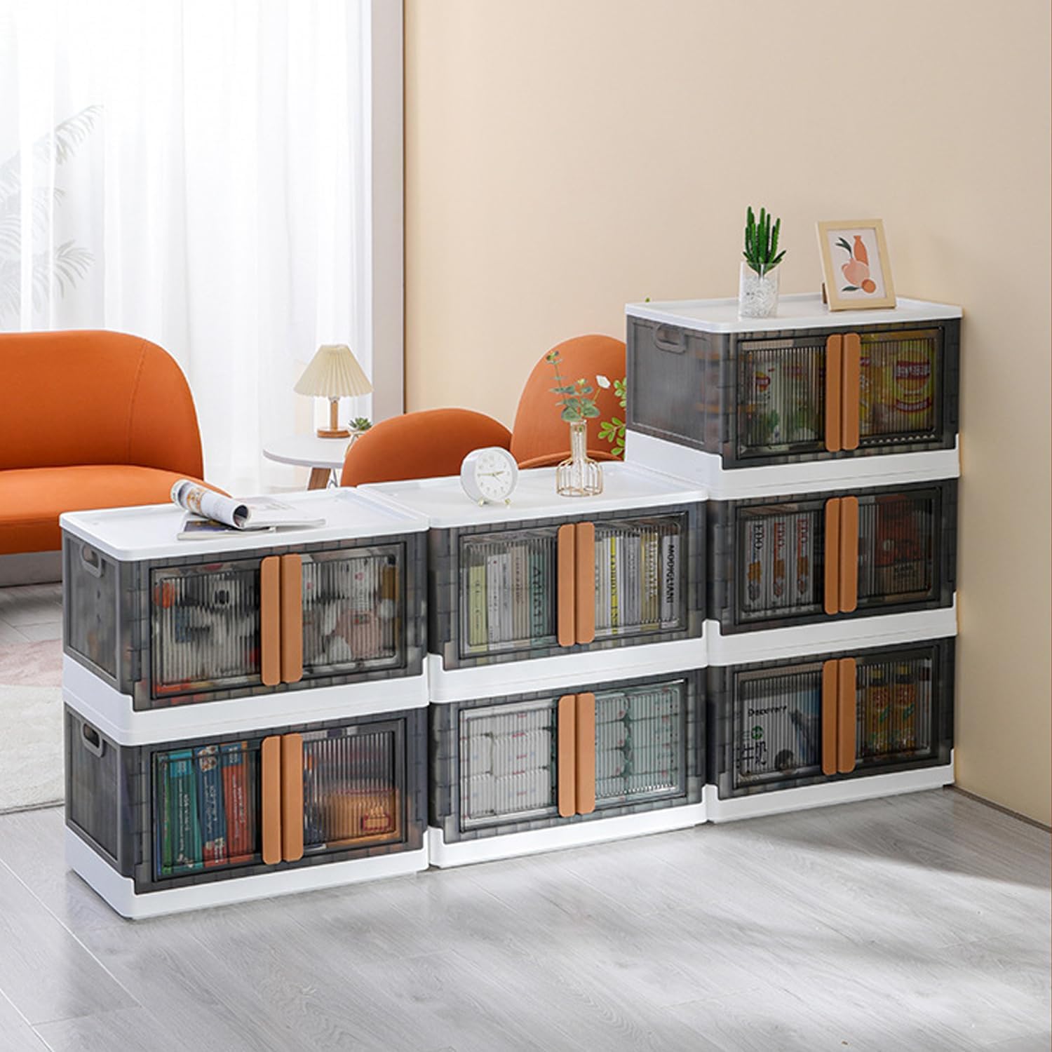 Contenedores de almacenamiento con tapas, contenedores de almacenamiento plegables con puerta, 5 x 34 cuartos de galón de plástico para organizador