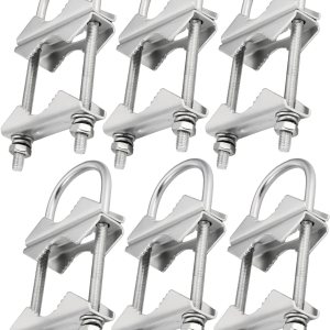 FINESUN Abrazadera de mástil de doble antena en V con pernos en U, 6 piezas de mástil resistente a mástil kit de soporte de montaje adaptador FINESUN Abrazadera de mástil de doble antena en V con pernos en U, 6 piezas de mástil resistente a mástil kit de soporte de montaje adaptador