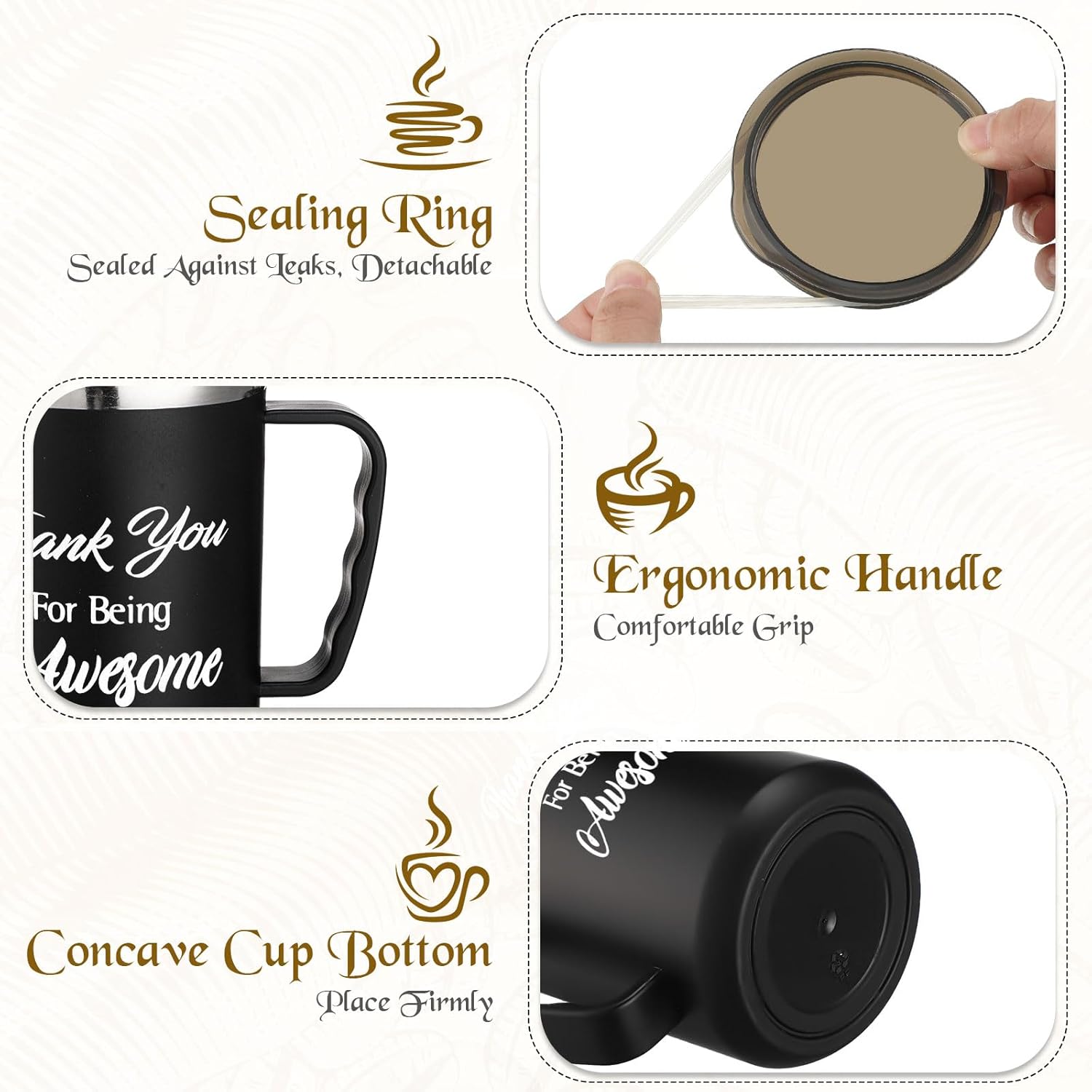 Inbagi 4 juegos de regalos de agradecimiento para mujeres, vaso de viaje aislado con asa de tapa, tazas de café de acero inoxidable de 17 onzas para