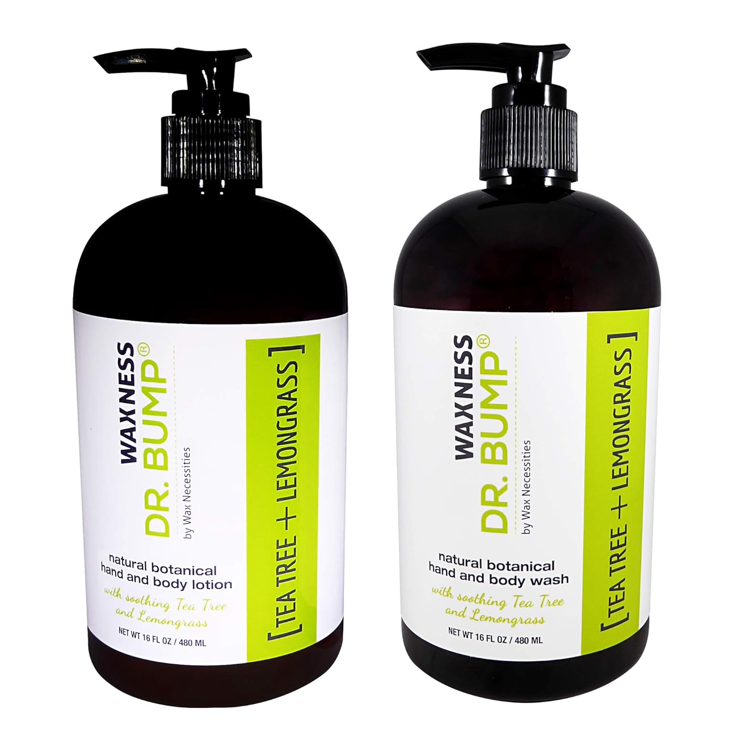 Waxness Dr. Bump Loción corporal botánica y lavado con árbol de té y hierba de limón 2 x 16 fl oz  16.2 fl oz