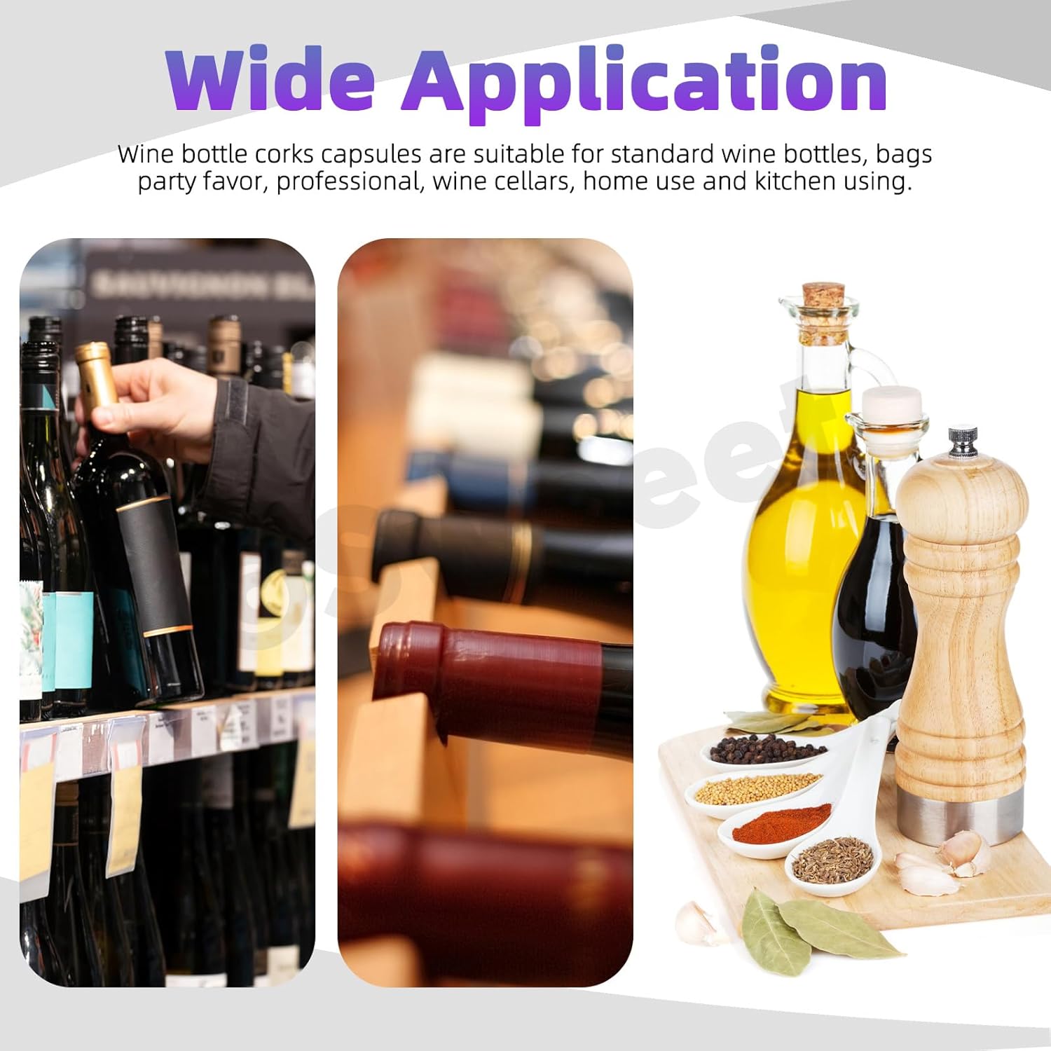 Swpeet 190 cápsulas termorretráctiles de PVC de 8 colores y botella de vino recta natural, tapón de corcho, surtido de tapones de corcho, envoltura
