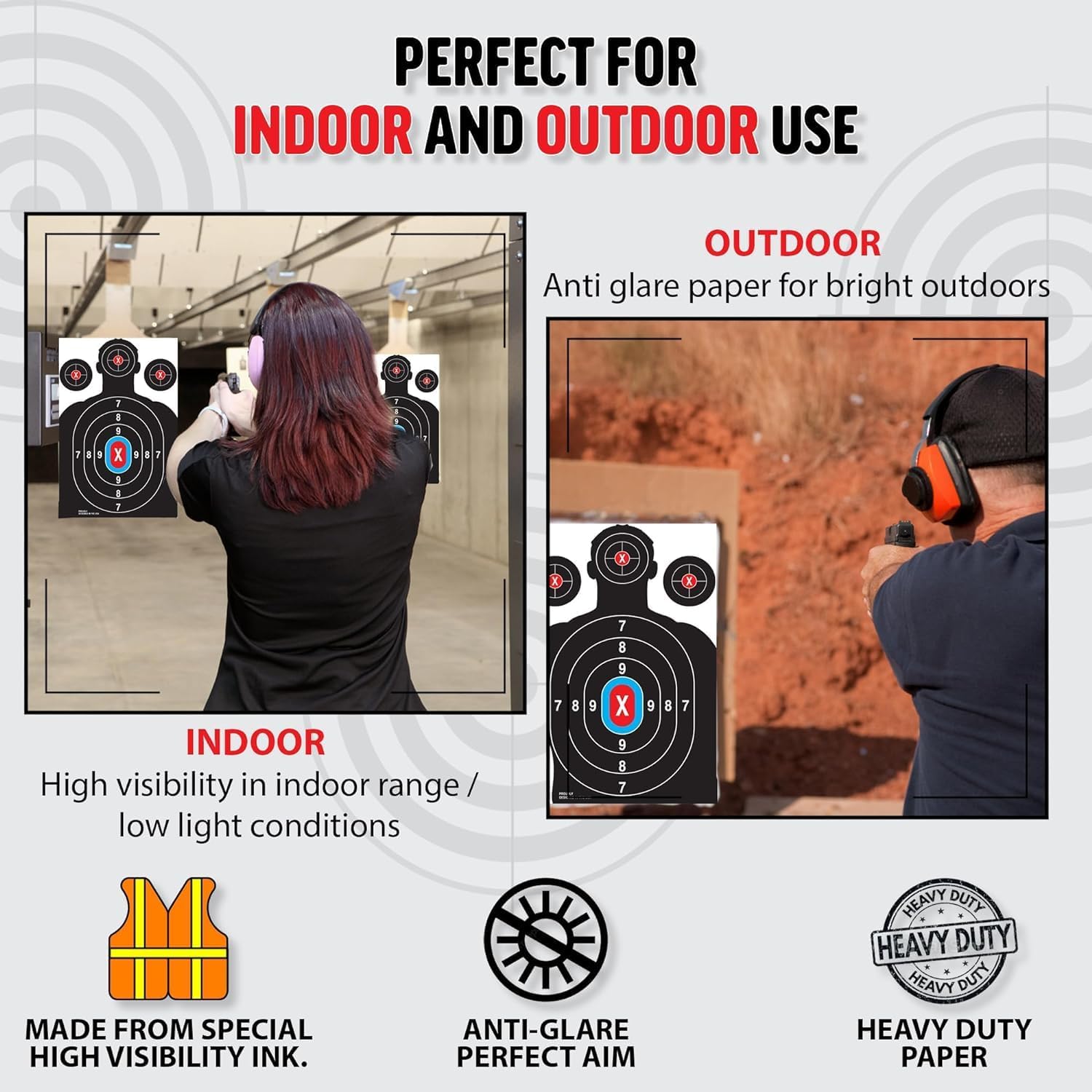 Heavy Duty Shooting Targets Paper Targets for Shooting Range – Indoors & Outdoor Targets for Shooting Rifle – Gun Range Targets for Pistol Shooting