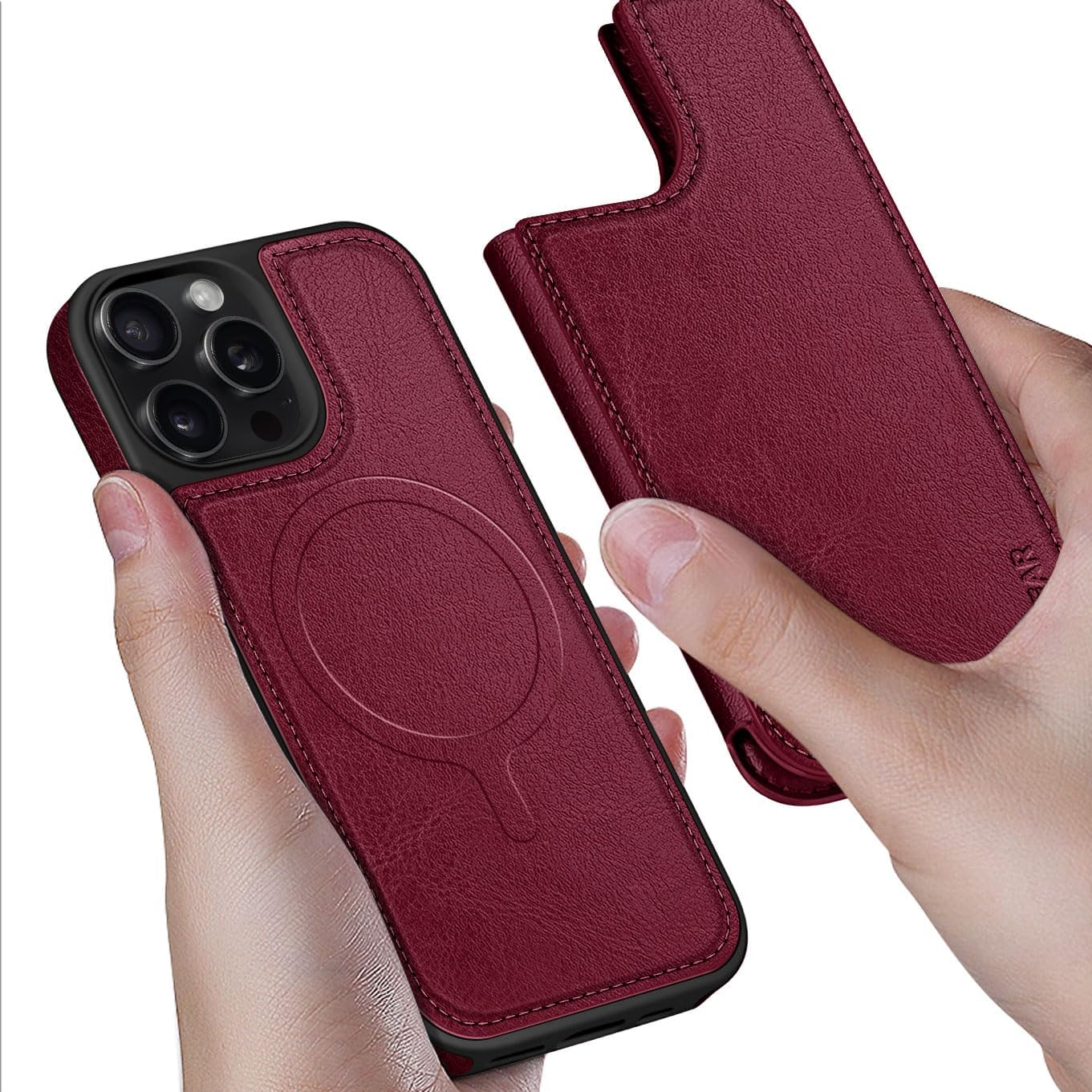 Funda tipo cartera para iPhone 15 Pro Max de 6.7 pulgadas (compatible con Magsafe), magnética 2 en 1 desmontable funda trasera con tapa abatible,