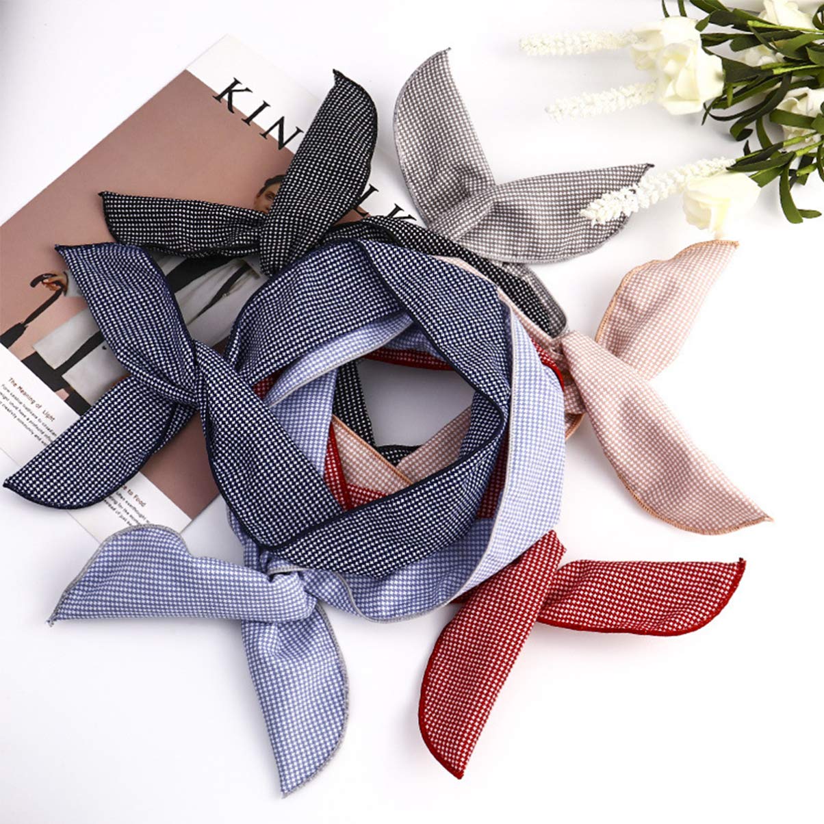 Beaupretty Diadema con lazo para el cabello, 6 unidades, con alambre, diseño de orejas de conejo, bufanda, tocado de borde ancho, accesorios para el