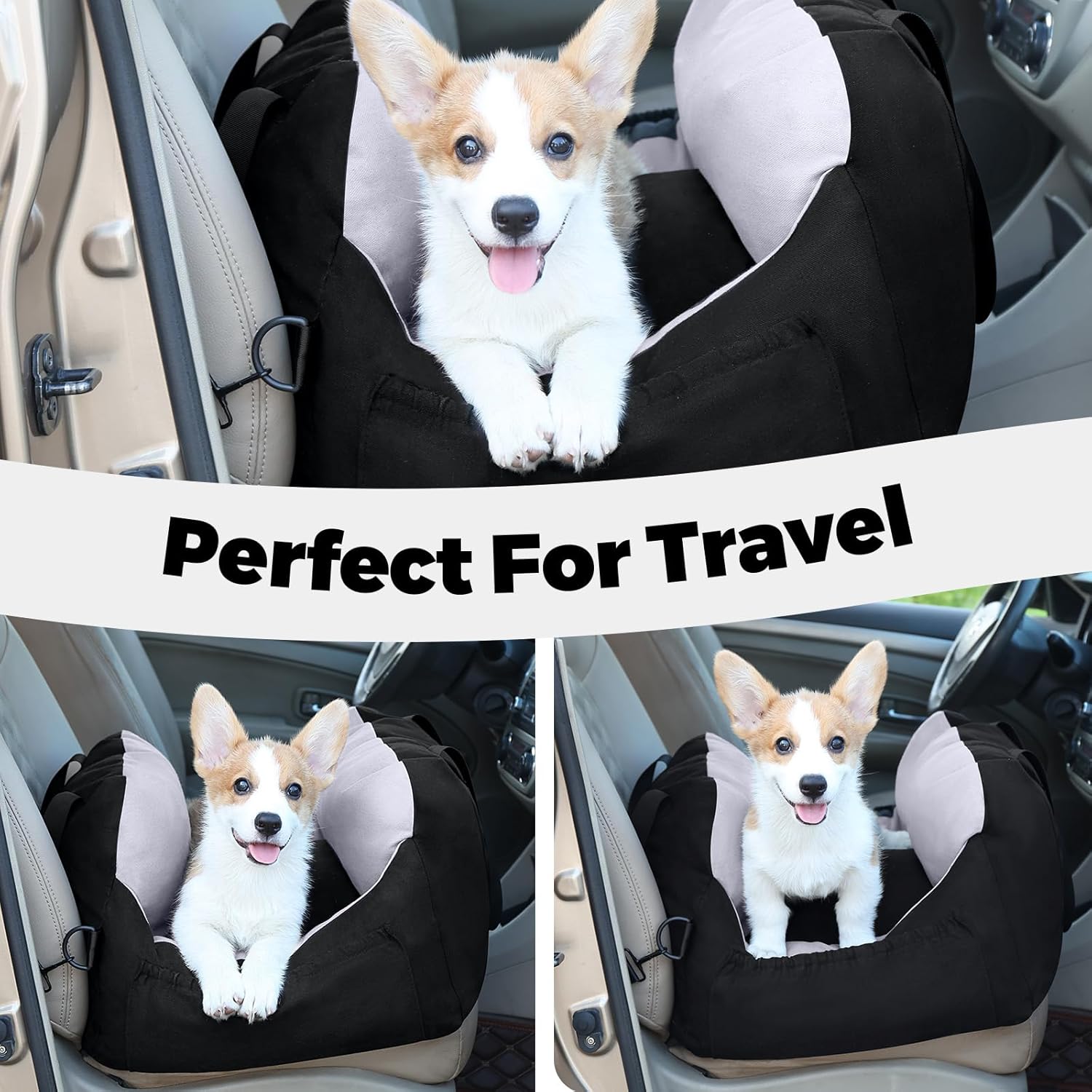 Cathpetic Asiento de coche para perro, asiento impermeable para perro, asiento elevador para perro con bolsillos de almacenamiento, correa de