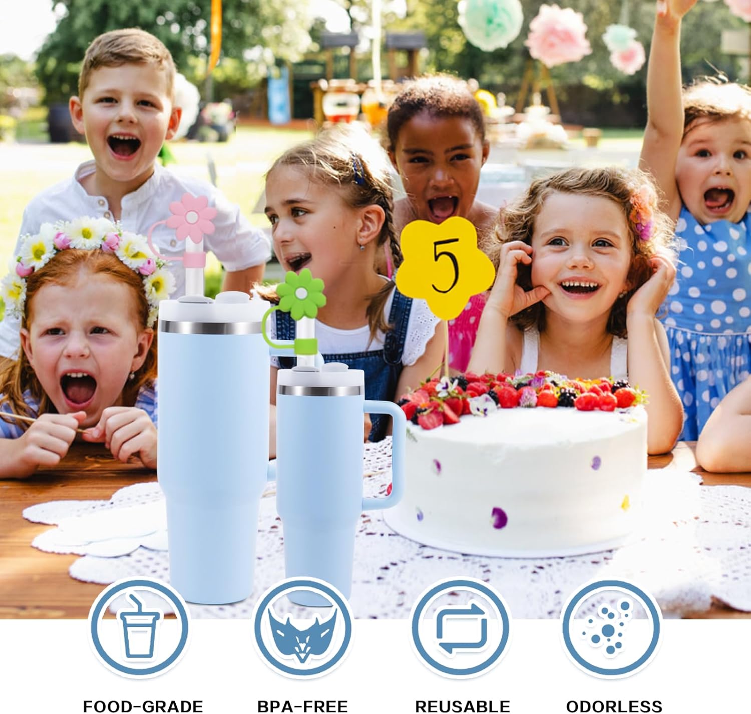10 fundas de paja de silicona con diseño de flores para copa Stanley, fundas reutilizables para popotes compatibles con Stanley de 30 y 40 onzas,
