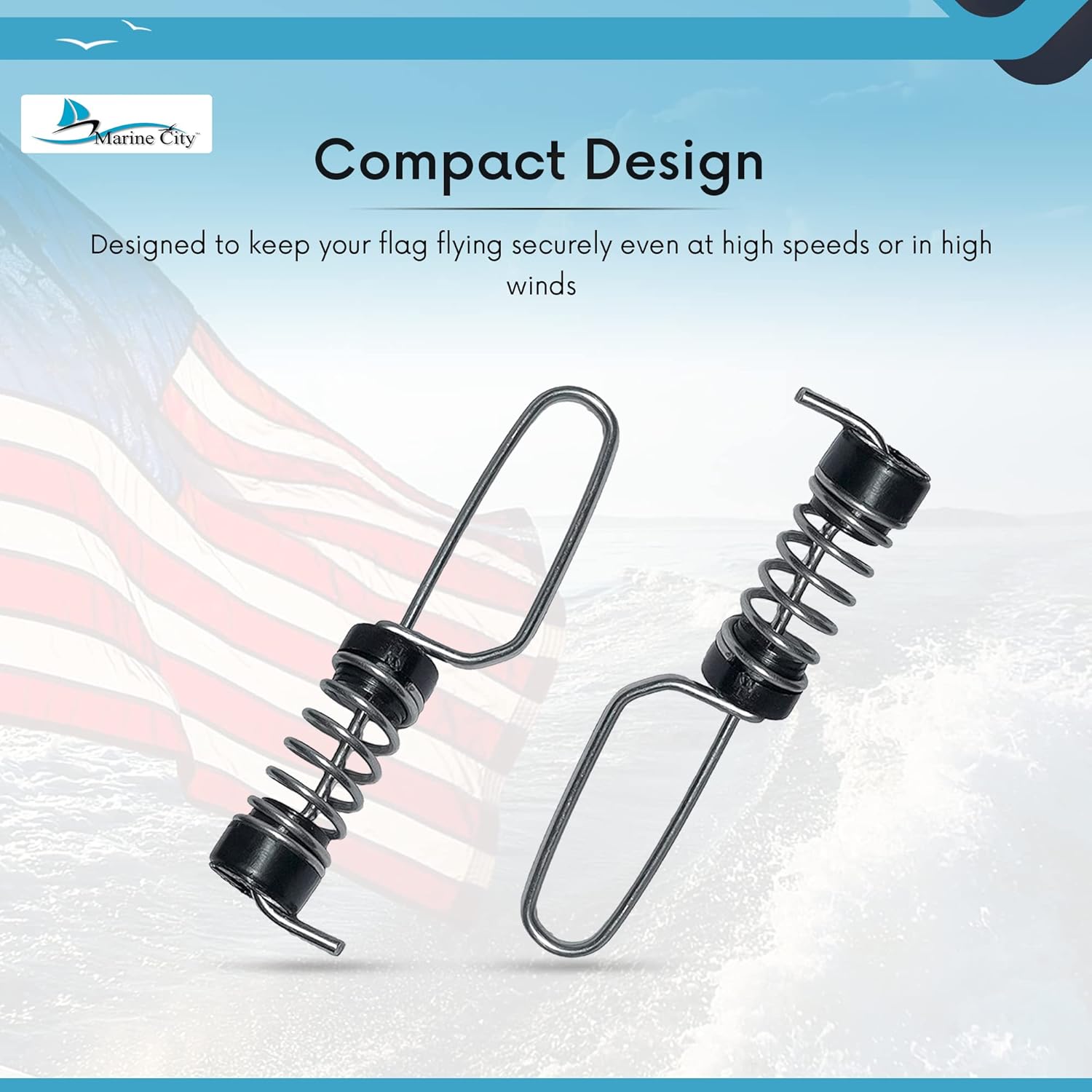 MARINE CITY 304 – Antena de lujo de acero inoxidable para Halyarda y Outrigger para bandera de pesca, luces de popa con cuerda de resorte para