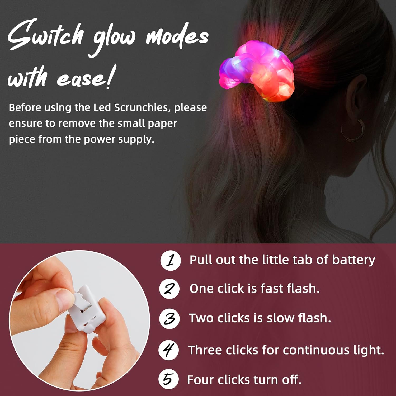 24 coleteros iluminados para niñas y mujeres, accesorios para el cabello con luces LED, lazos coloridos de doble capa, accesorios para el cabello
