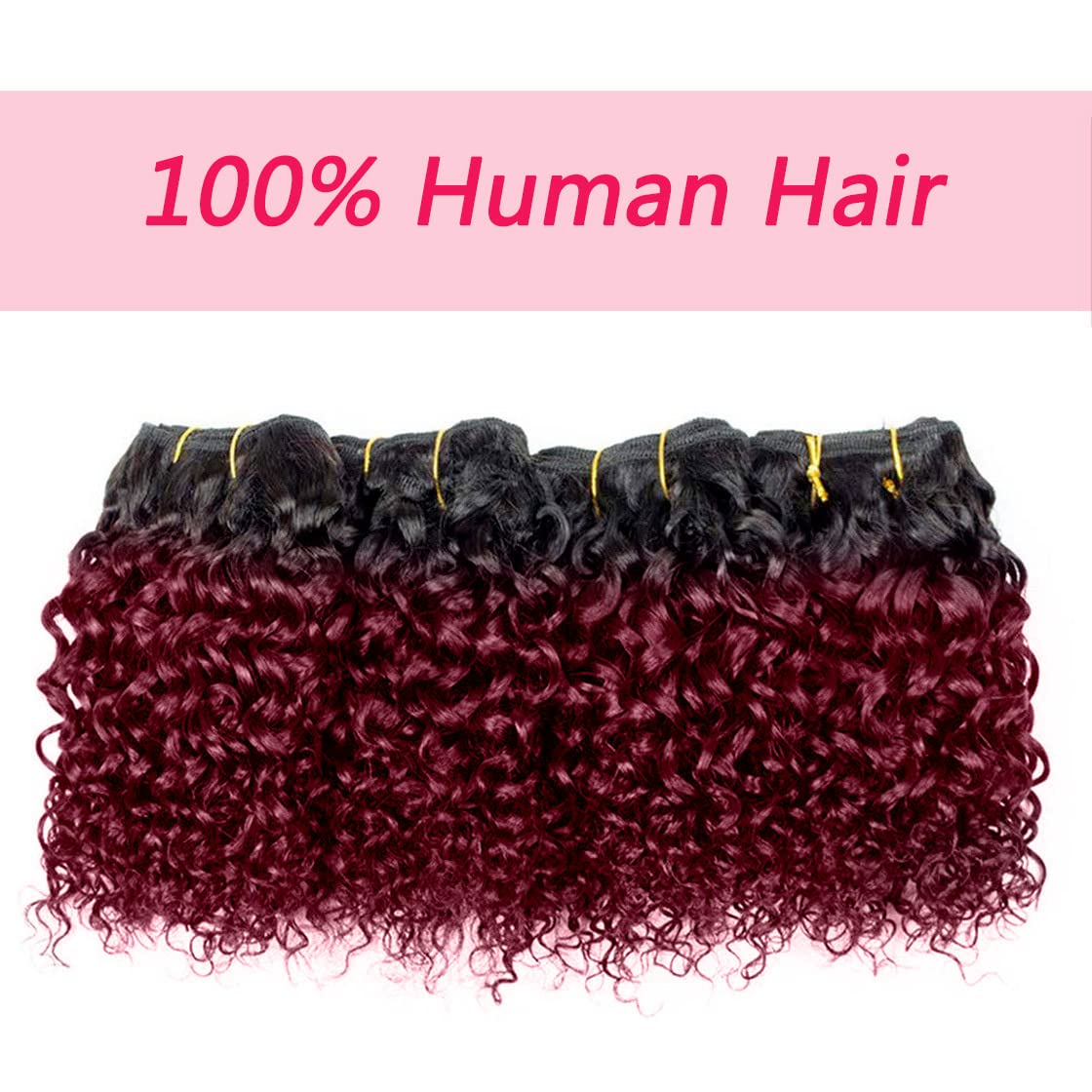 Paquetes de cabello humano rizado, paquetes de cabello humano rizado, 4 paquetes de cabello humano virgen brasileño 1B99J, 1.76 ozpaquete (8, 1B 99J)