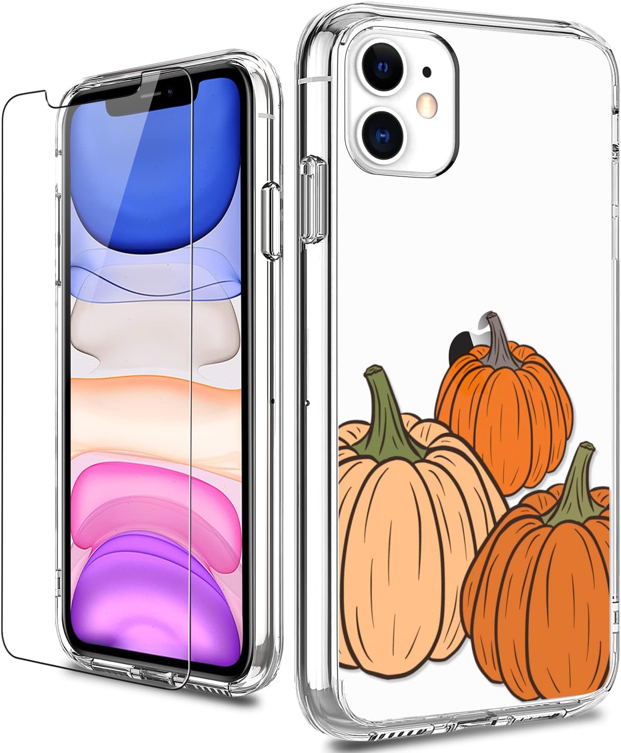 LUHOURI Funda diseñada para iPhone 11 con protector de pantalla, ajuste delgado, funda de acrílico transparente resistente para mujeres y niñas,